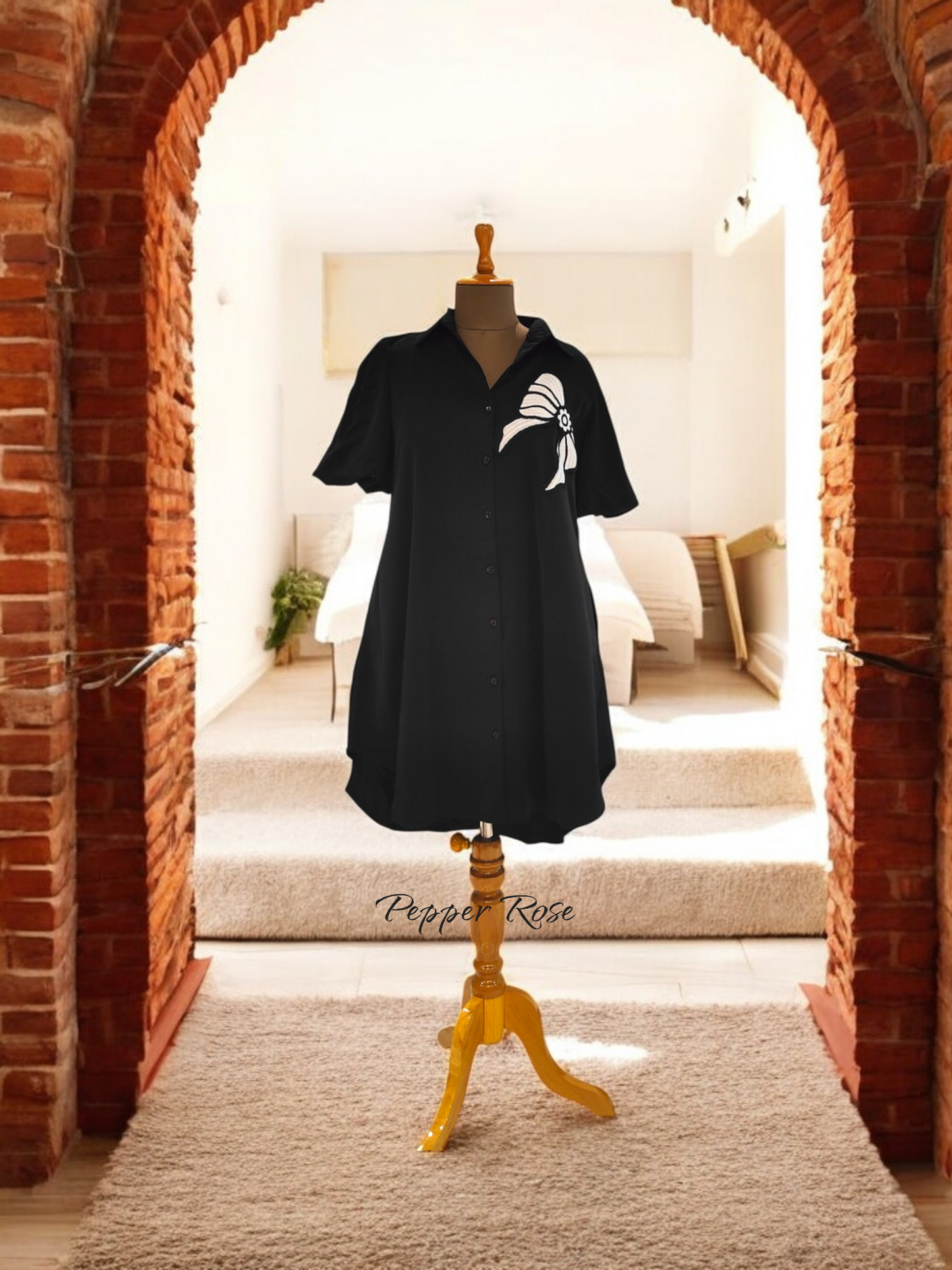 Lia Satin Shirt cum dress - Black