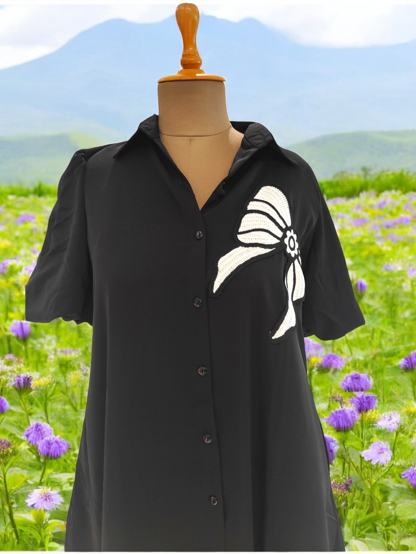 Lia Satin Shirt cum dress - Black