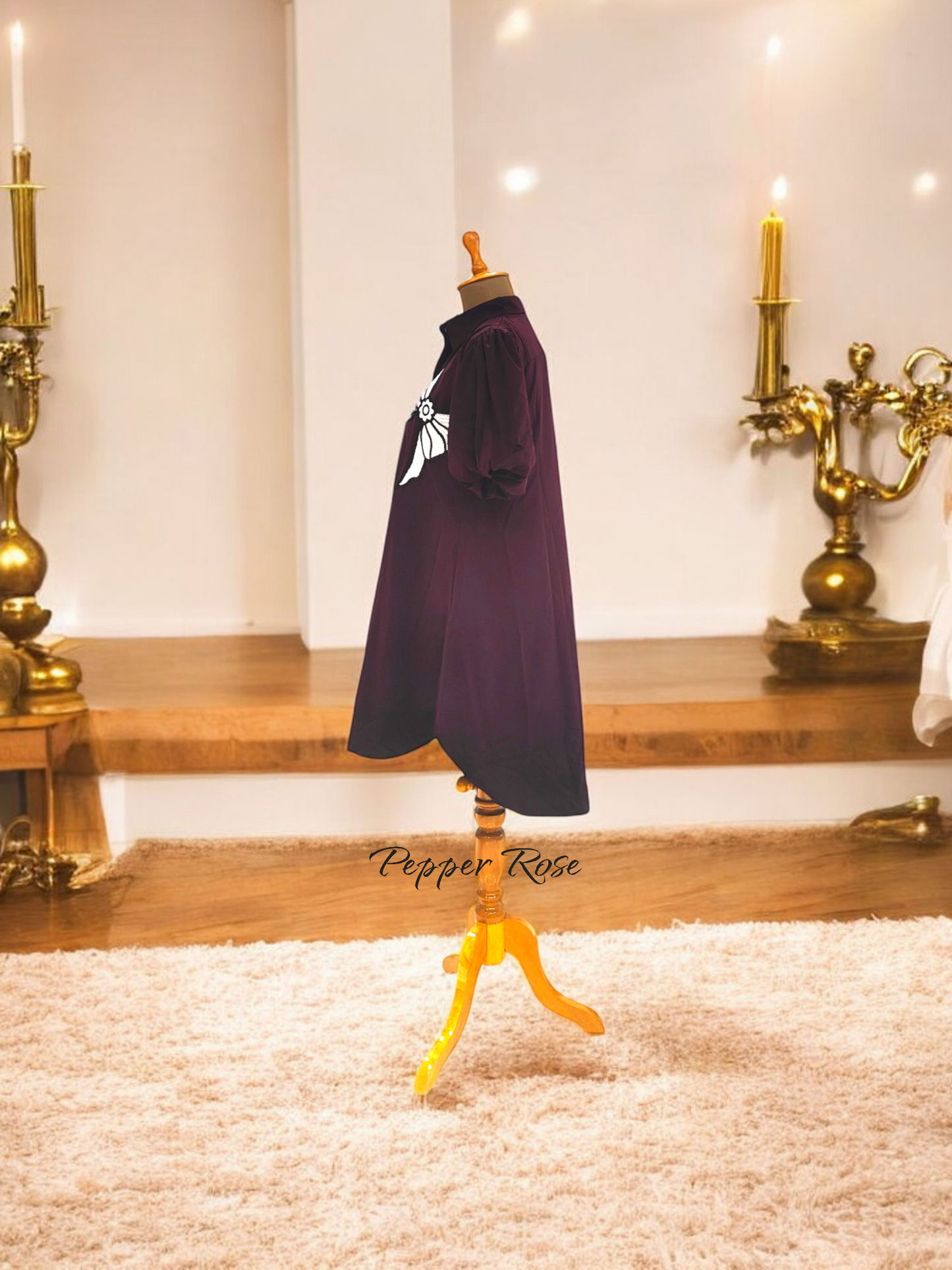 Lia Satin Shirt cum dress - Wine Color