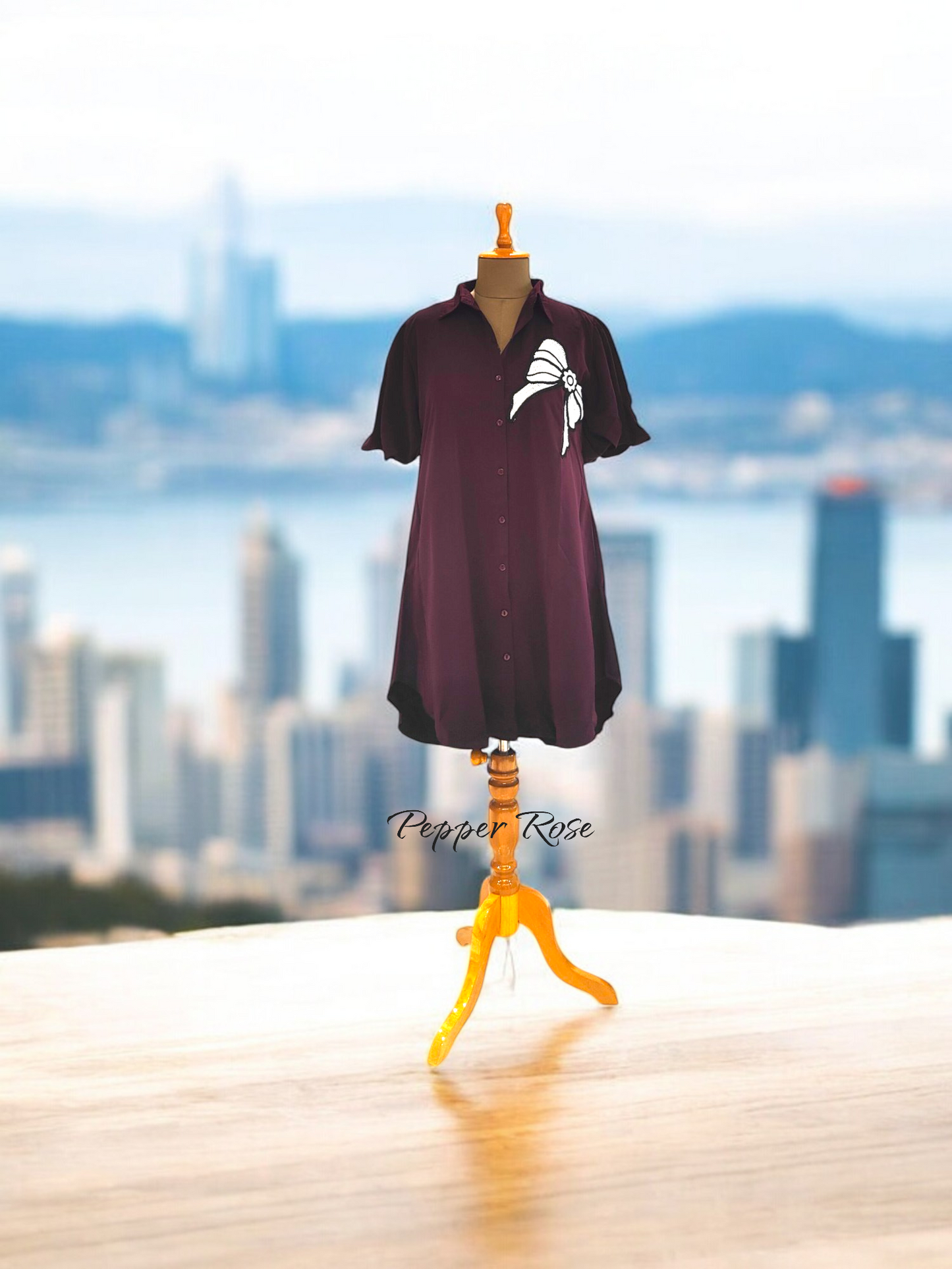 Lia Satin Shirt cum dress - Wine Color