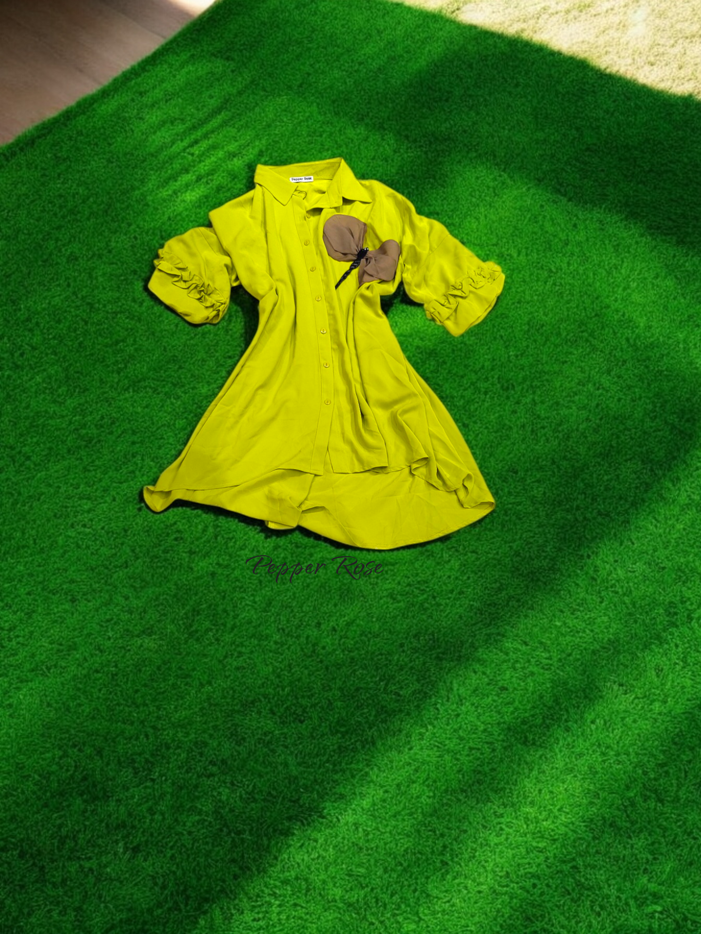 Ziya satin oversized shirt cum dress - Fluorescent Green