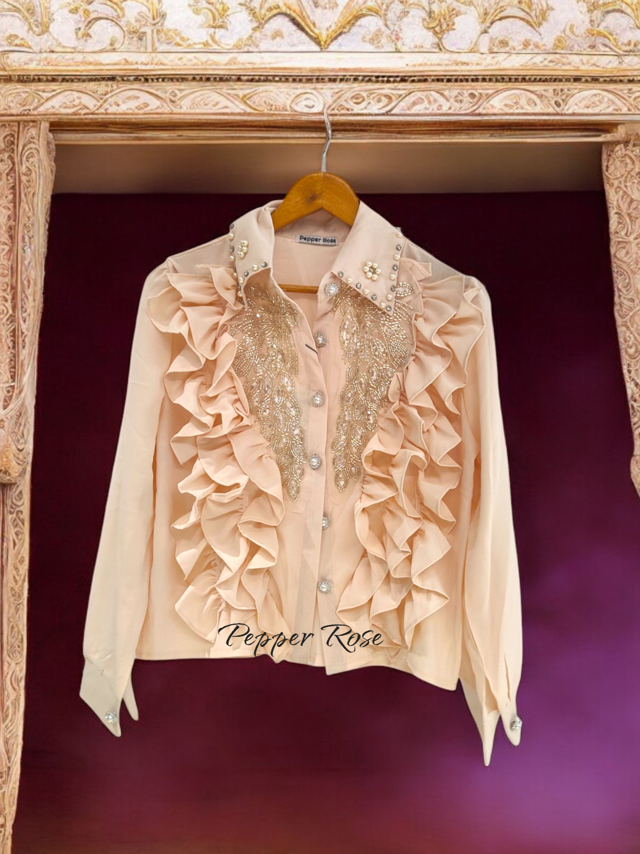 Sezonu Embellish Shirt - Light peach