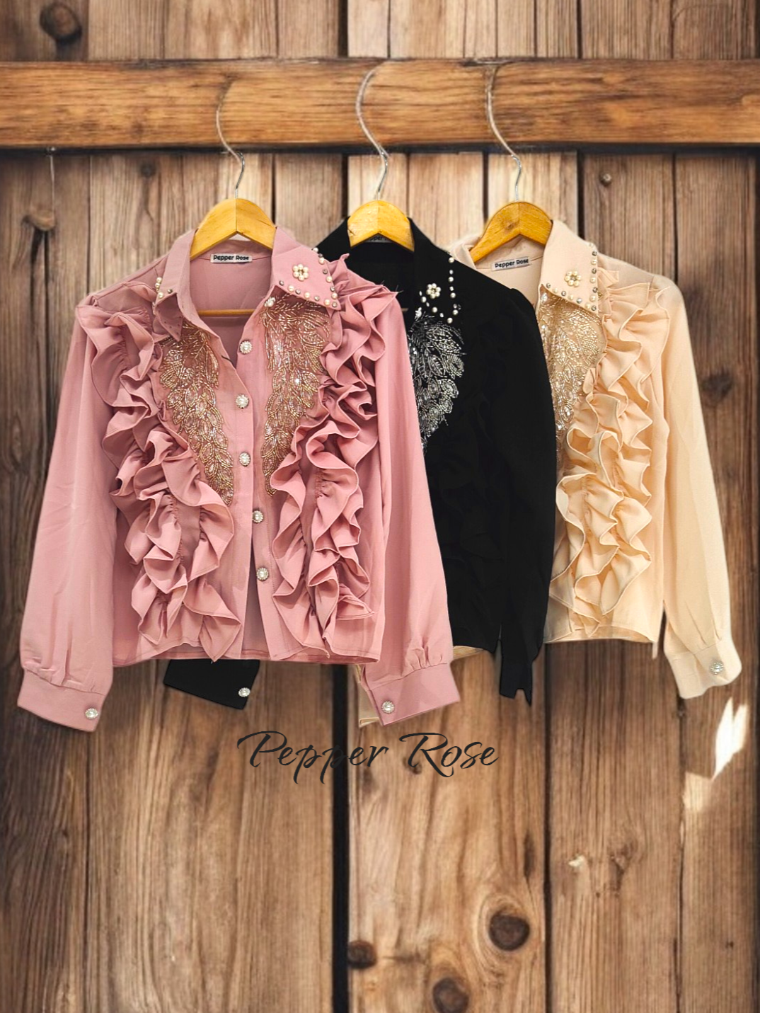 Sezonu Embellish Shirt - Light peach