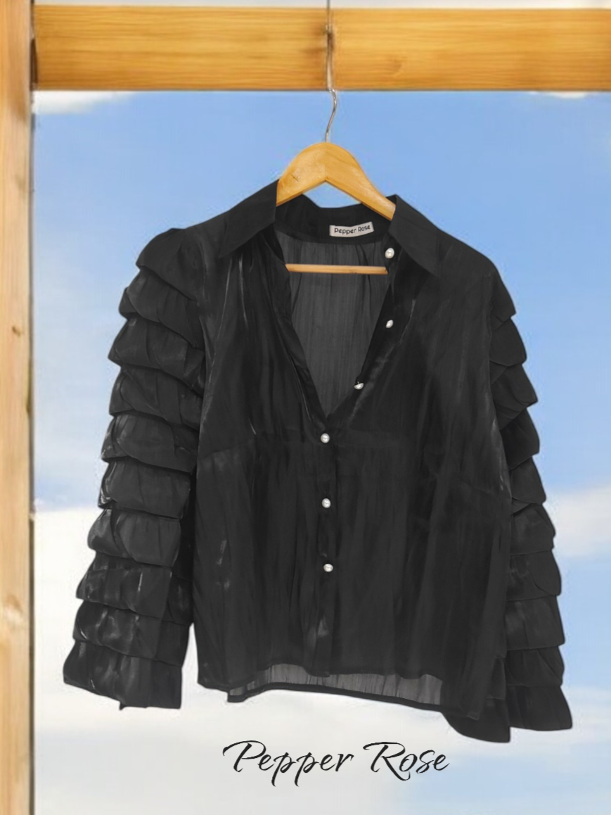 Riza Glass Organza Shirt - Black