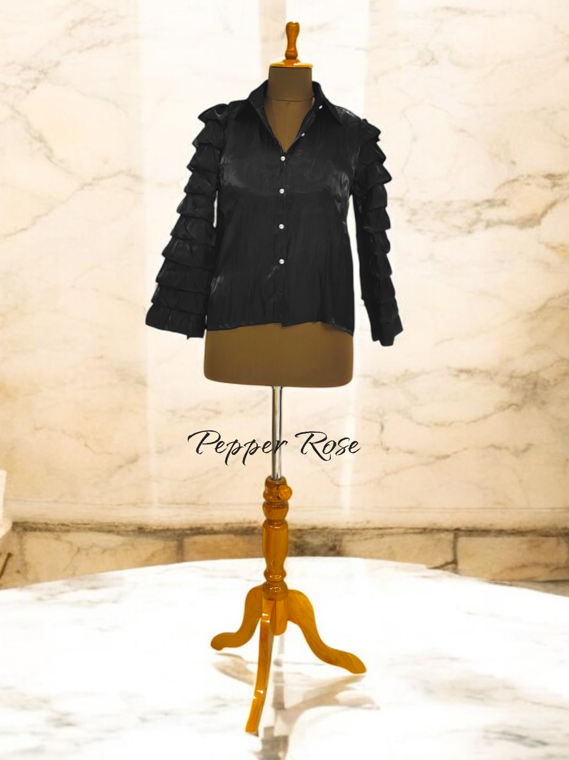 Riza Glass Organza Shirt - Black