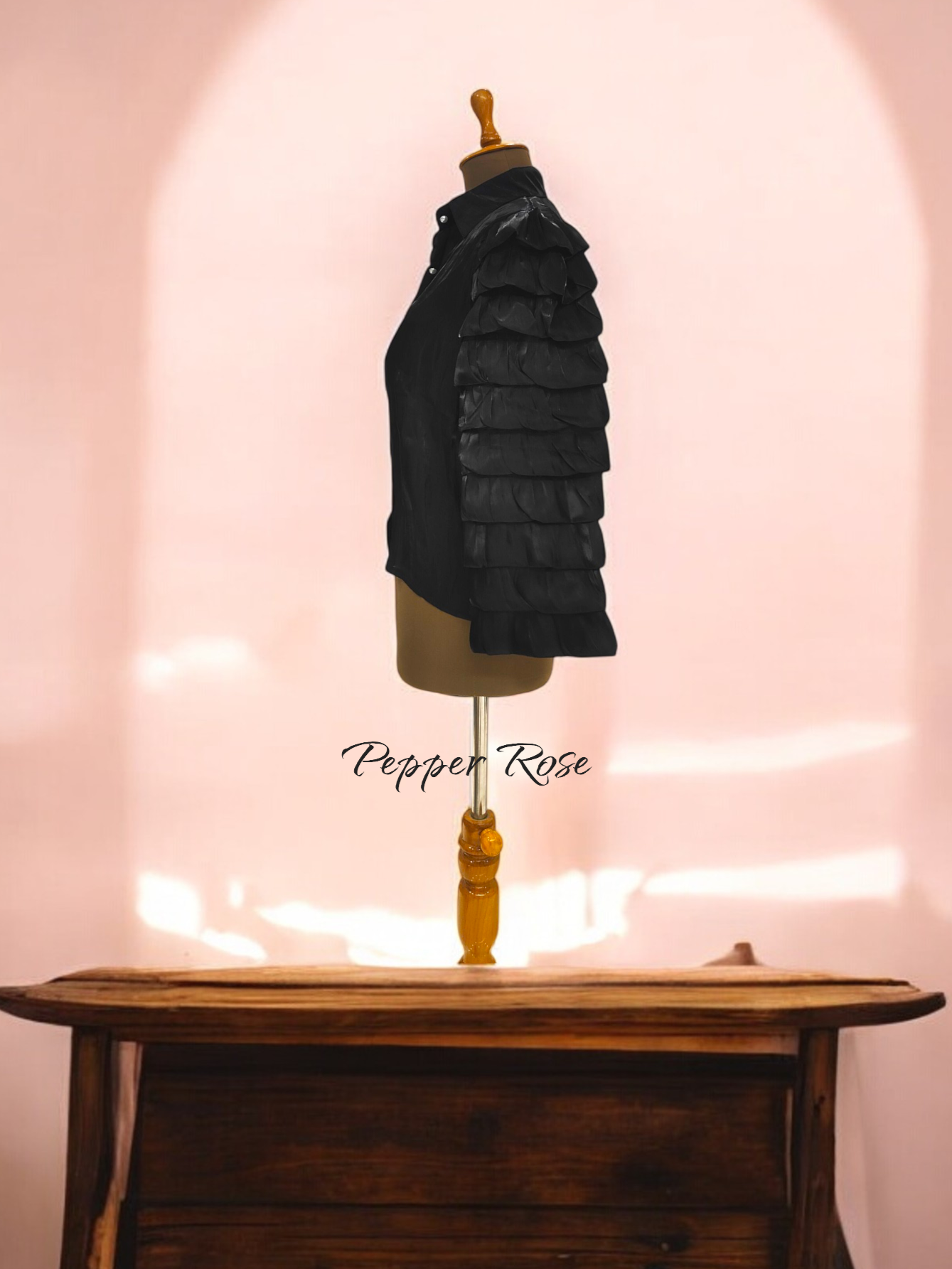 Riza Glass Organza Shirt - Black