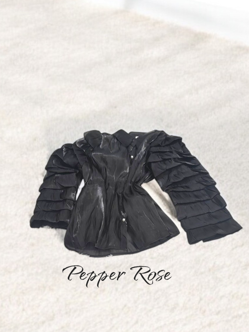 Riza Glass Organza Shirt - Black