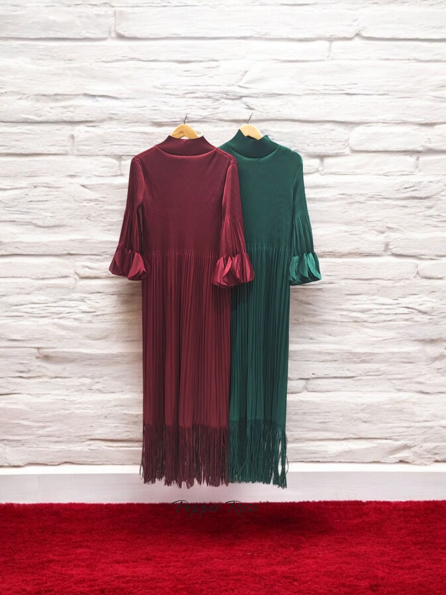 Miyake pleated Fringed Maxi Dress - Green