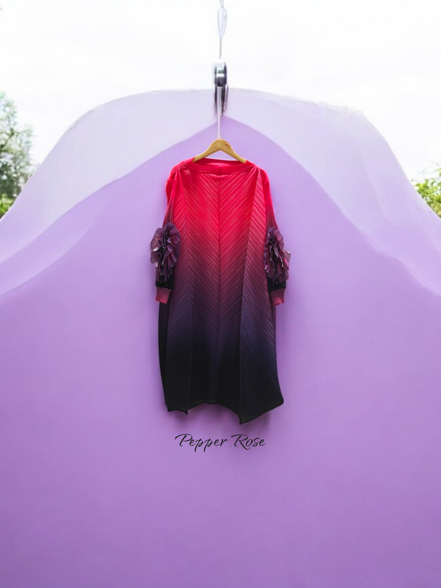 Miyake Mix shaded pleated Dress - Pink & Purple