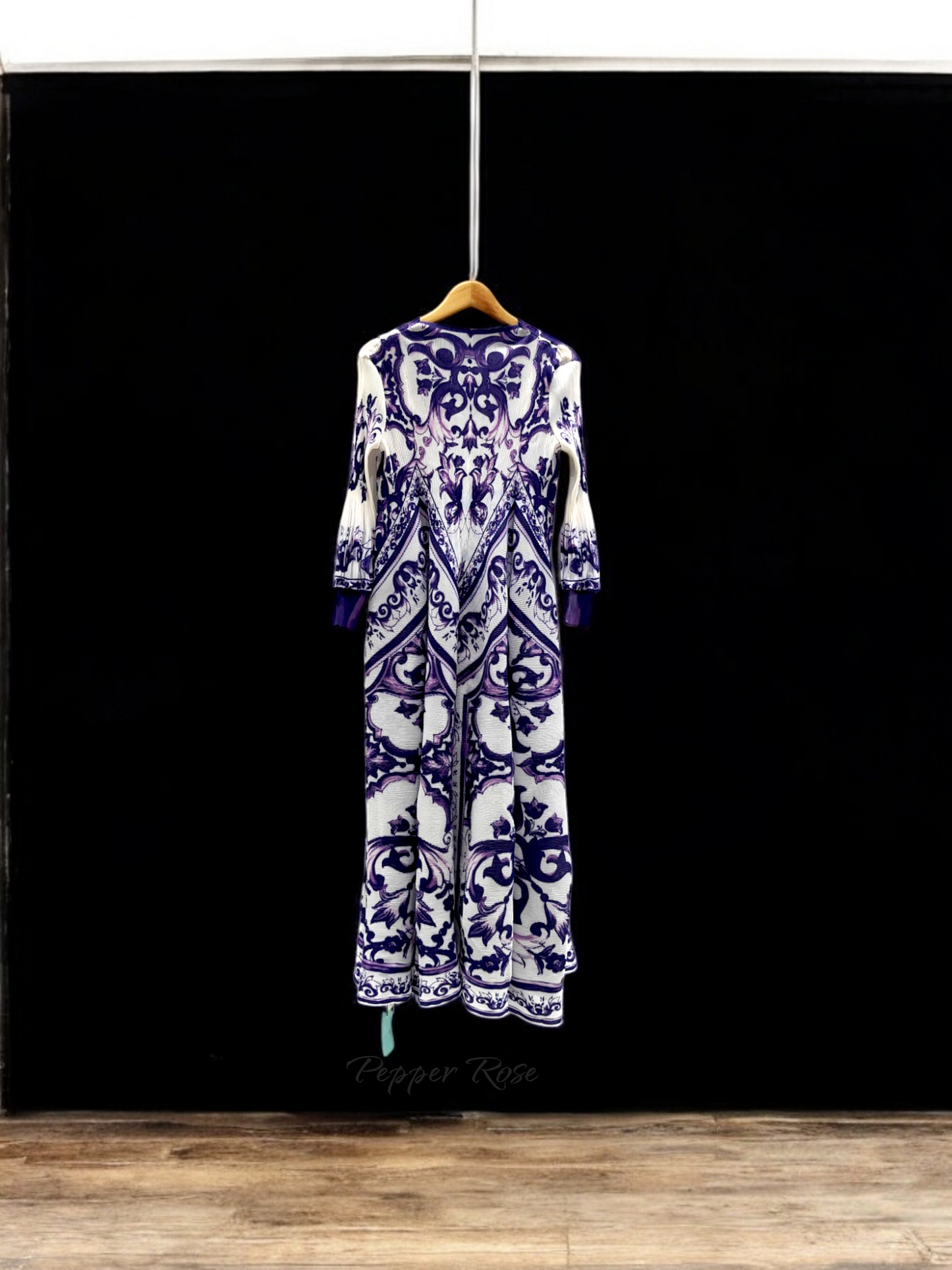 Miyake Pleated Porcelain print Retro Dress - Purple & White
