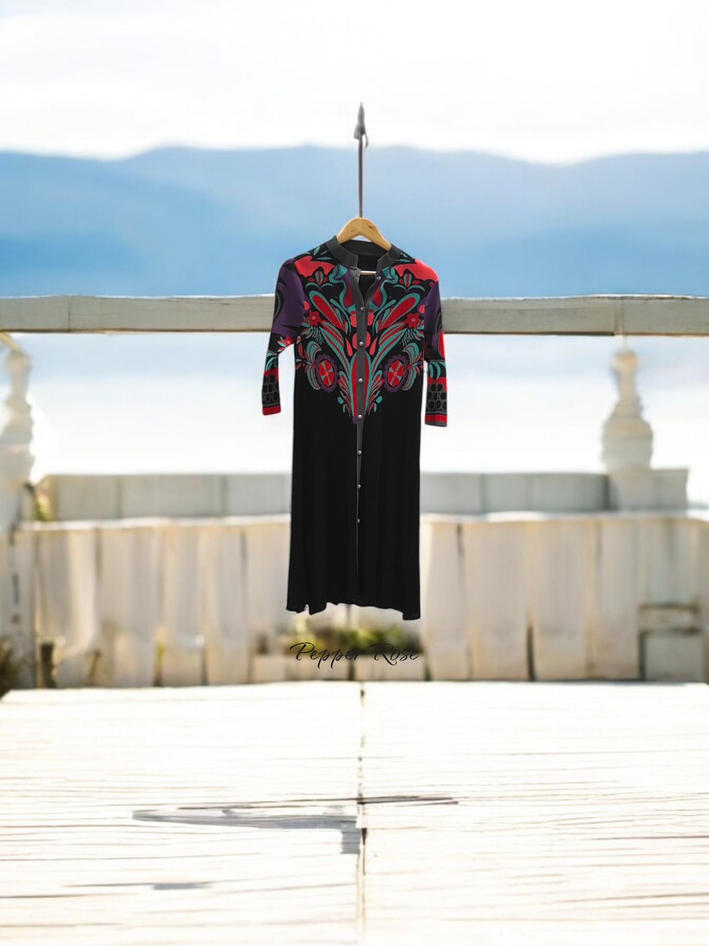 Miyake Pleated Retro Print Dress - Black