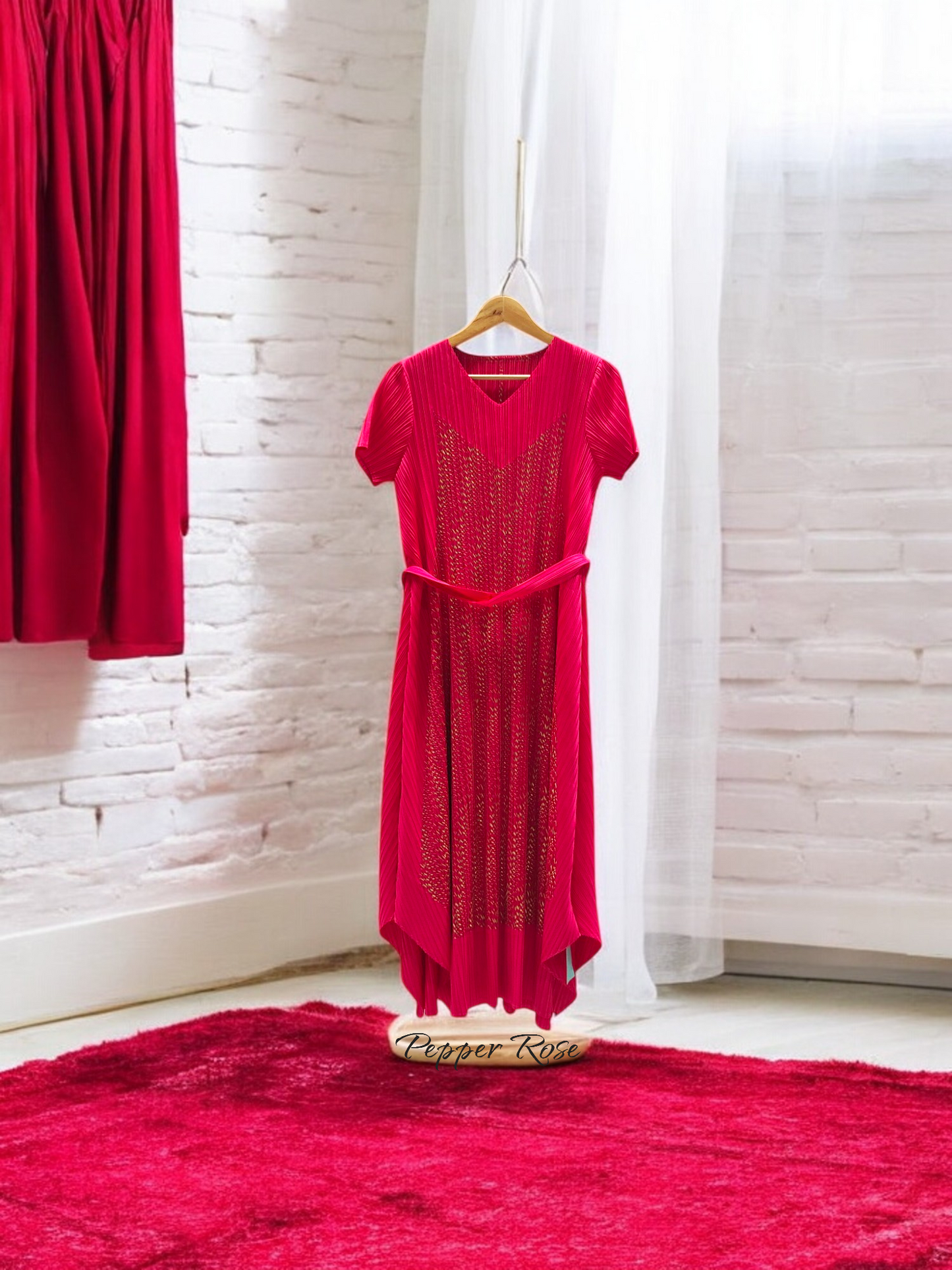 Miyake Pleated Metallic Dress - Pink