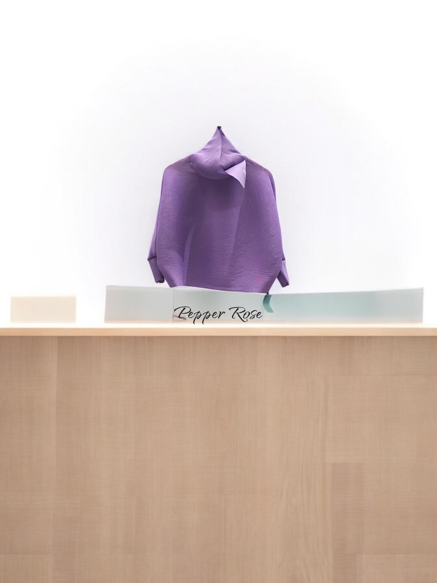 Miyake Pleated plain top with Turtleneck - Lavender