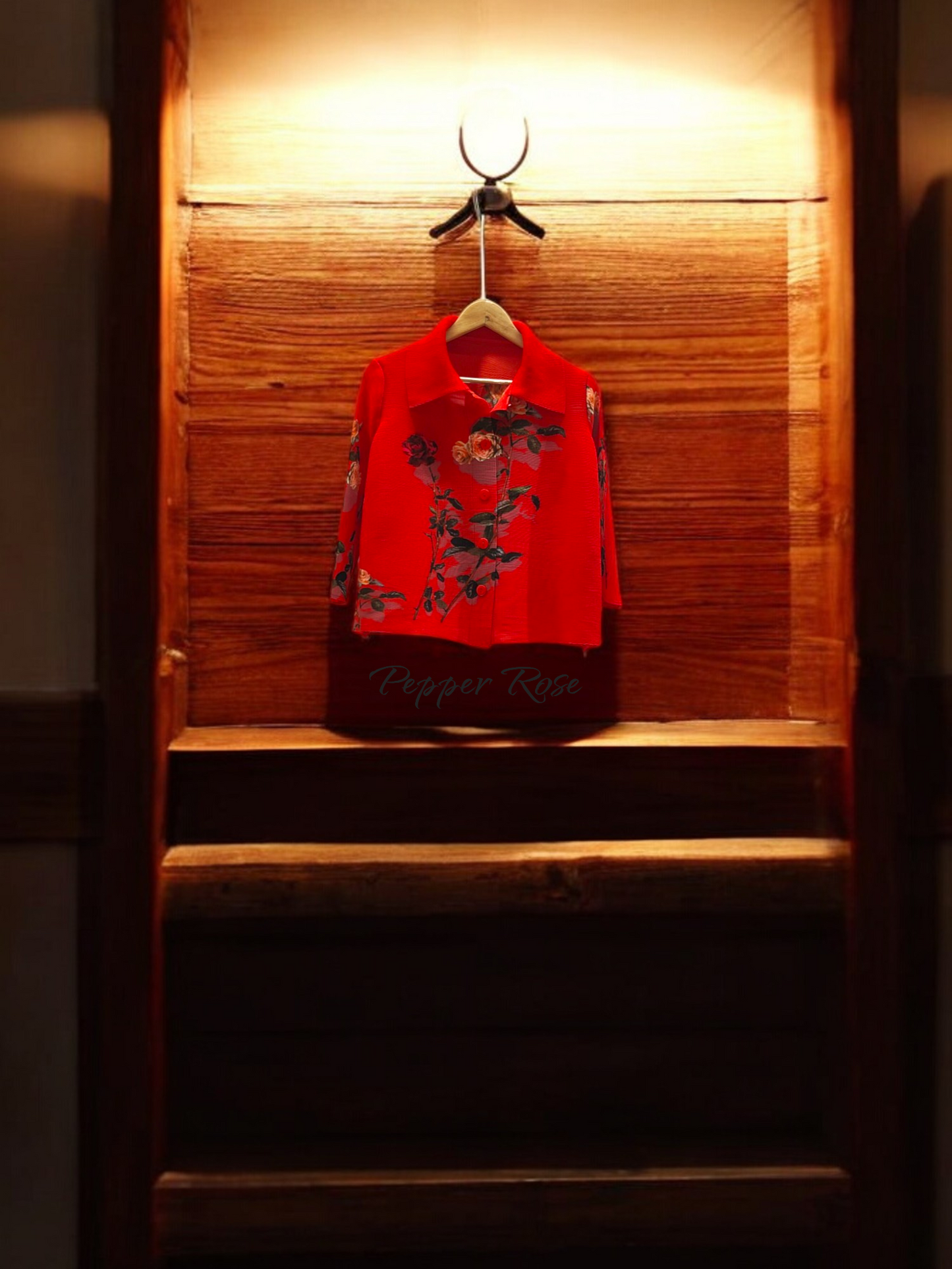 Miyake Pleated floral printed top - Crimson Red