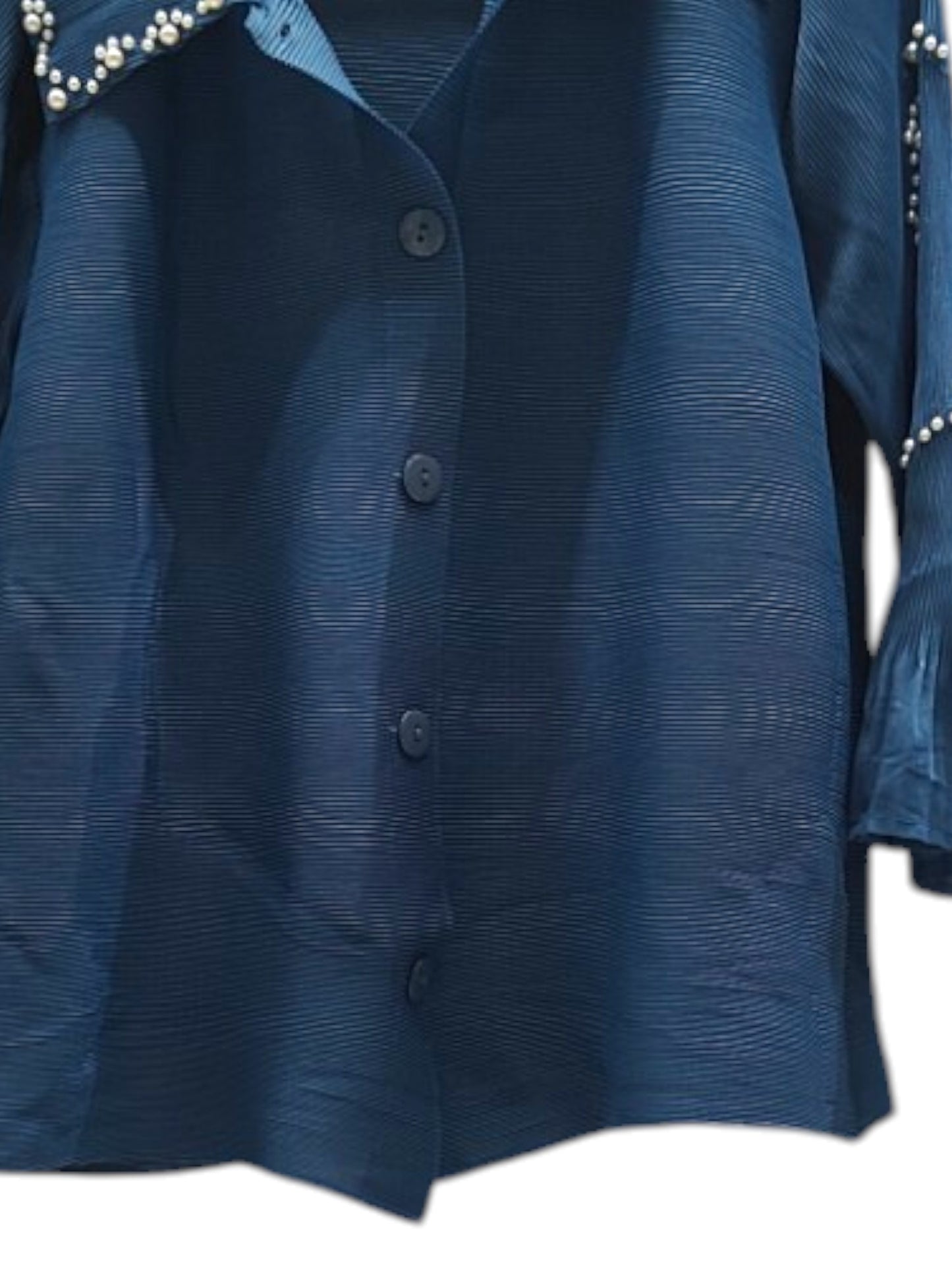 Miyake Pleated Pearl embellished top - Blue