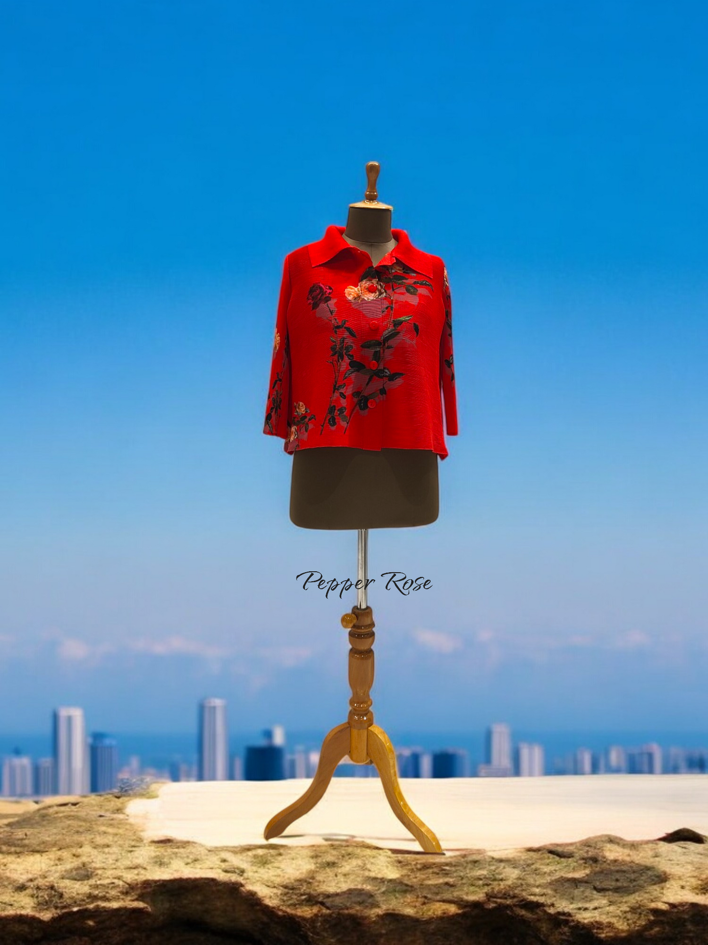 Miyake Pleated floral printed top - Crimson Red