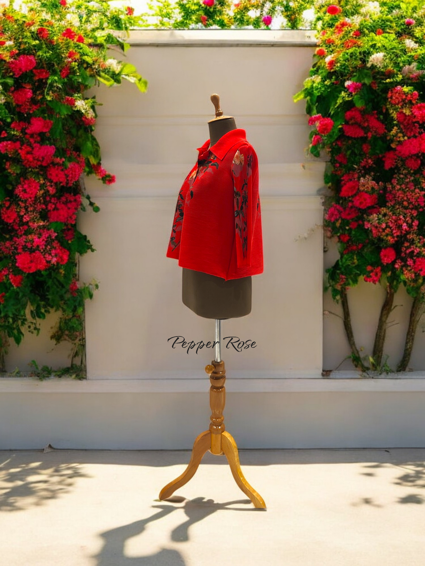 Miyake Pleated floral printed top - Crimson Red