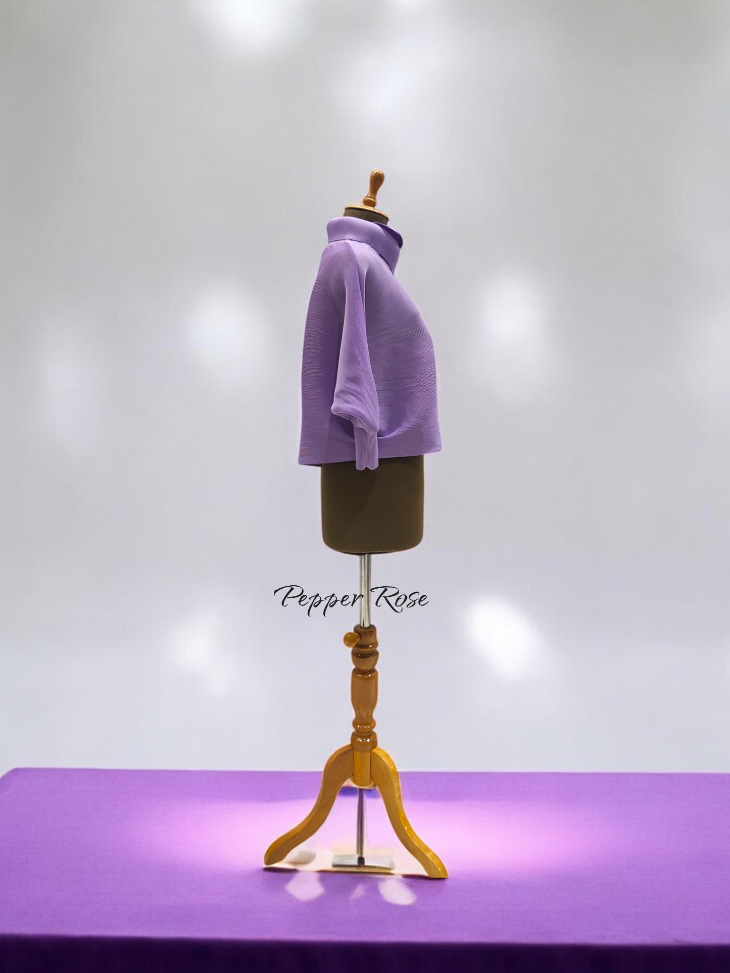 Miyake Pleated plain top with Turtleneck - Lavender