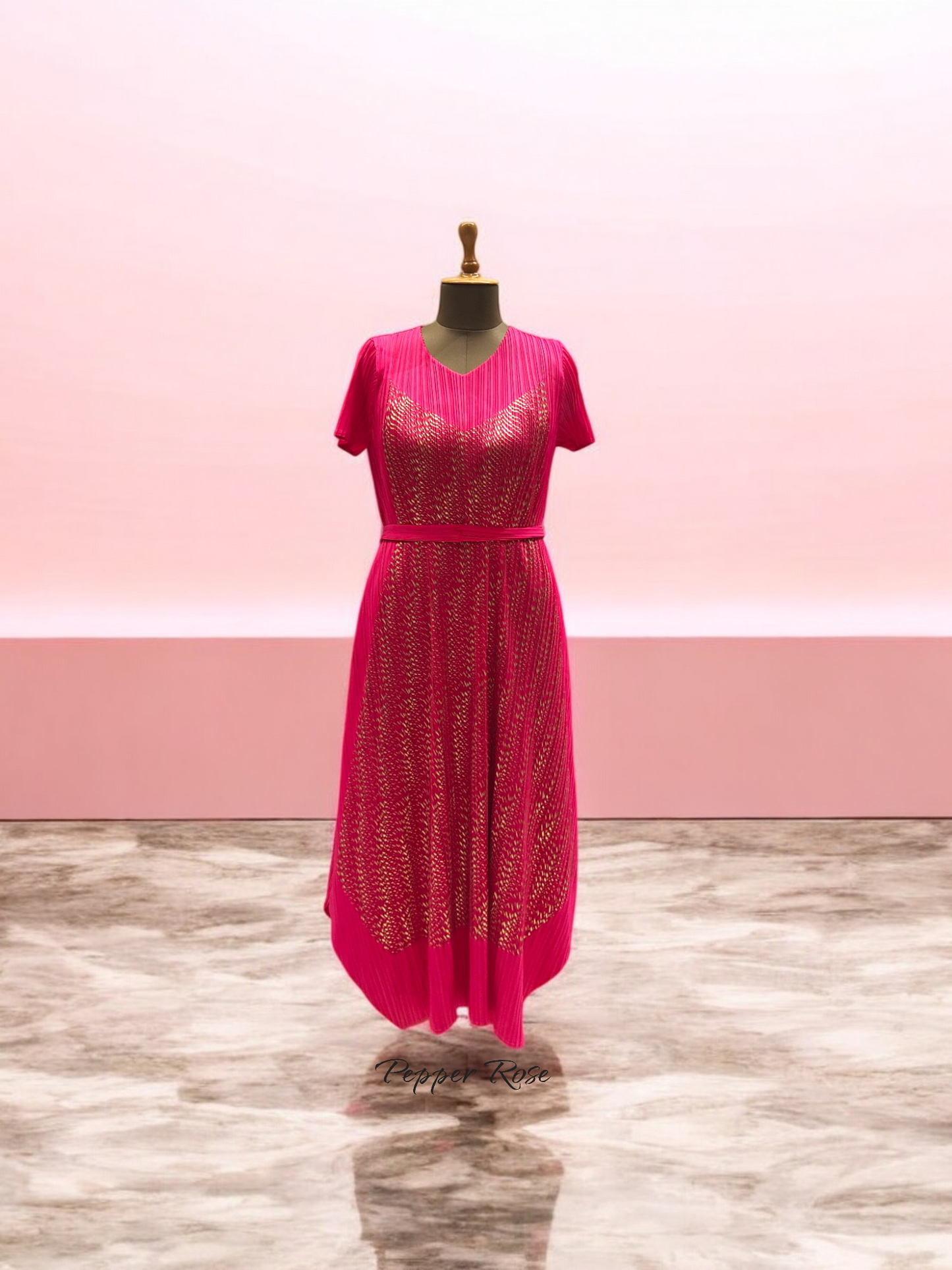 Miyake Pleated Metallic Dress - Pink