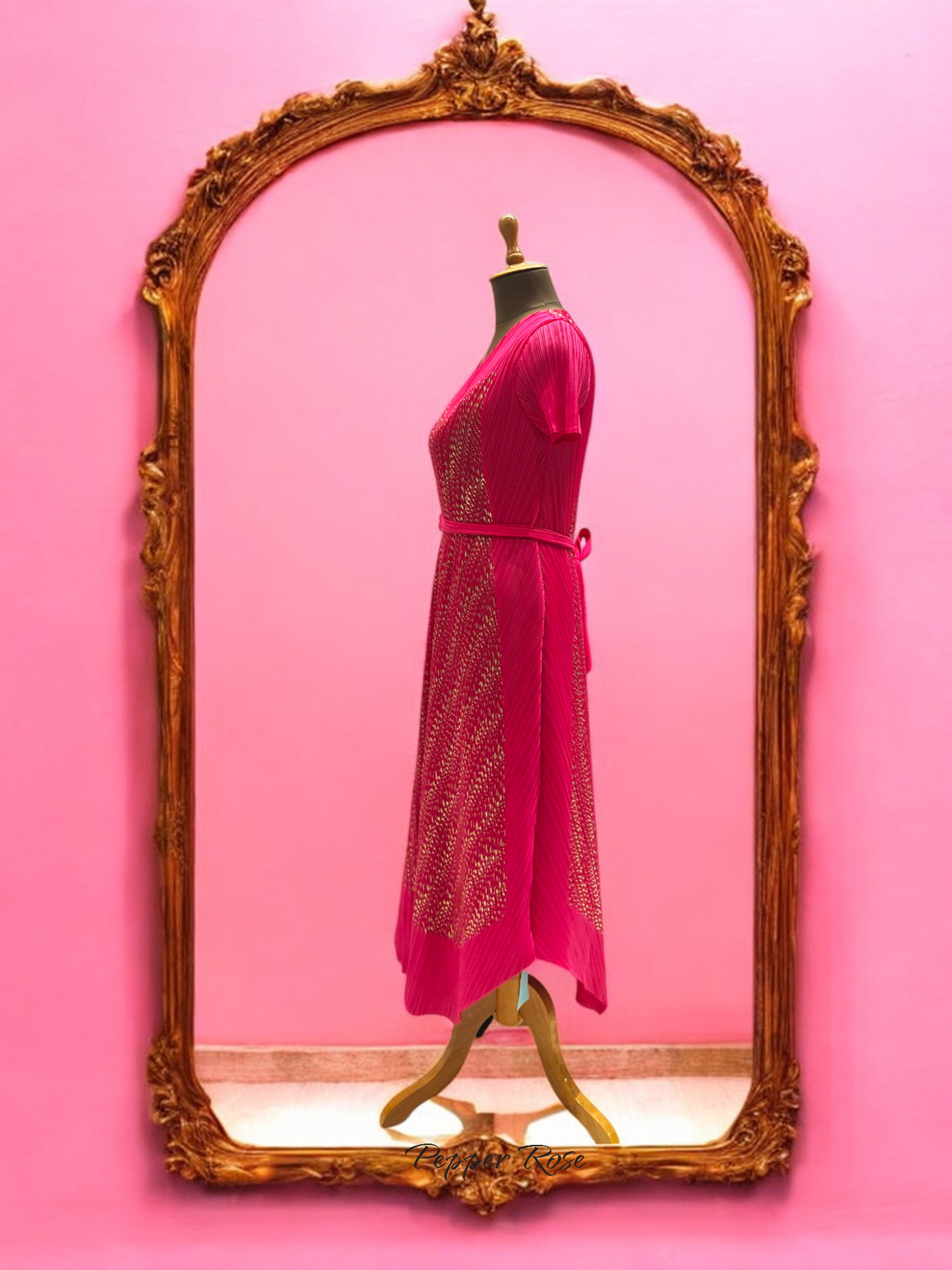 Miyake Pleated Metallic Dress - Pink