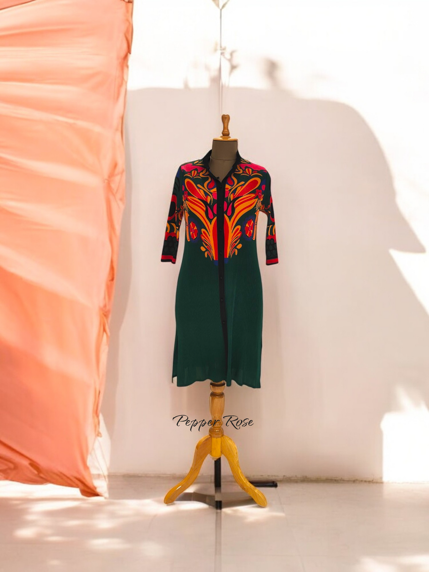 Miyake Pleated Retro Print Dress - Green