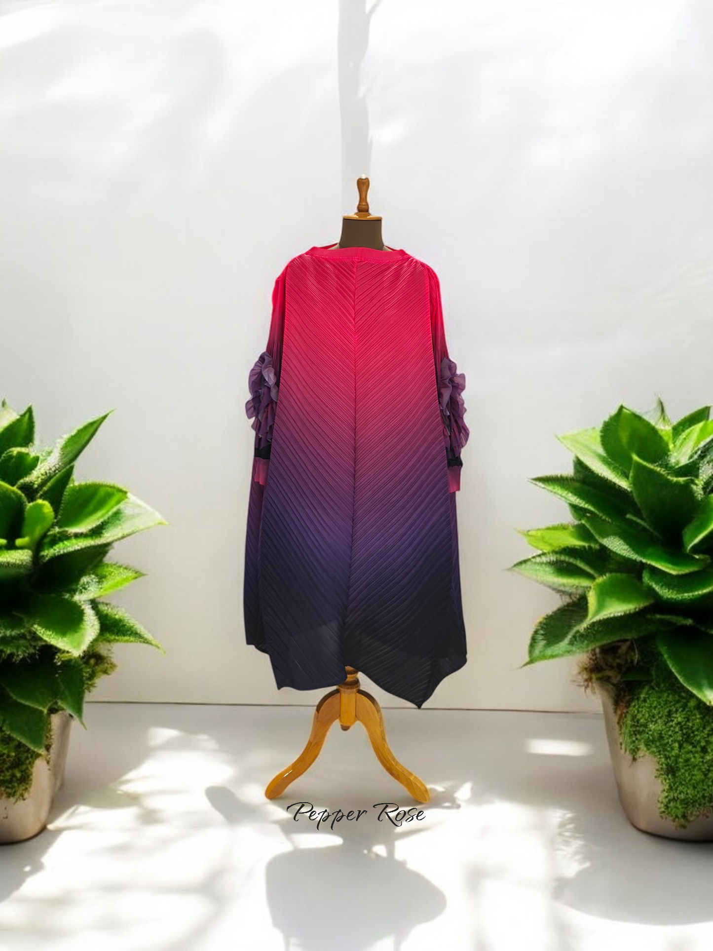 Miyake Mix shaded pleated Dress - Pink & Purple
