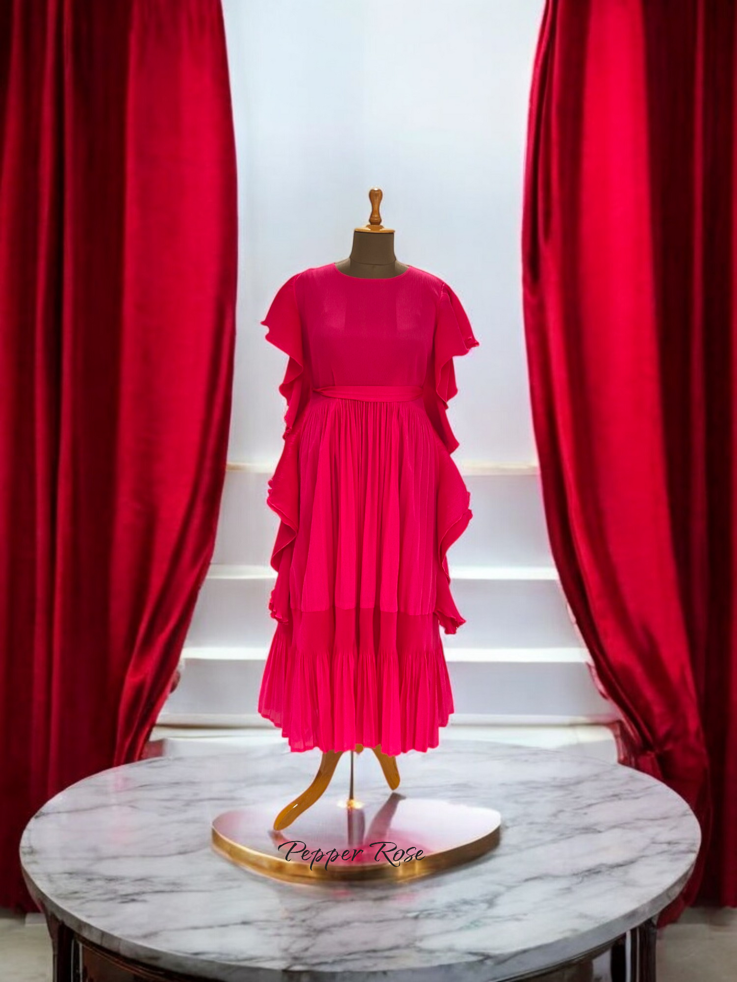 Miyake Ruffles pleated Dress - Pink