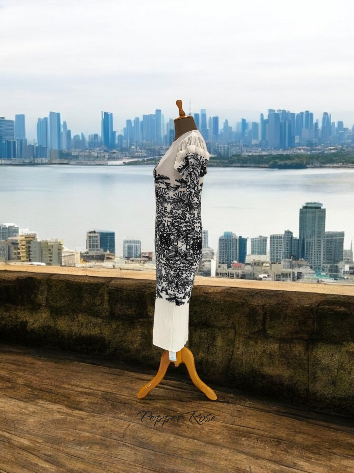 Miyake pleated printed bodycon Dress - Black & White