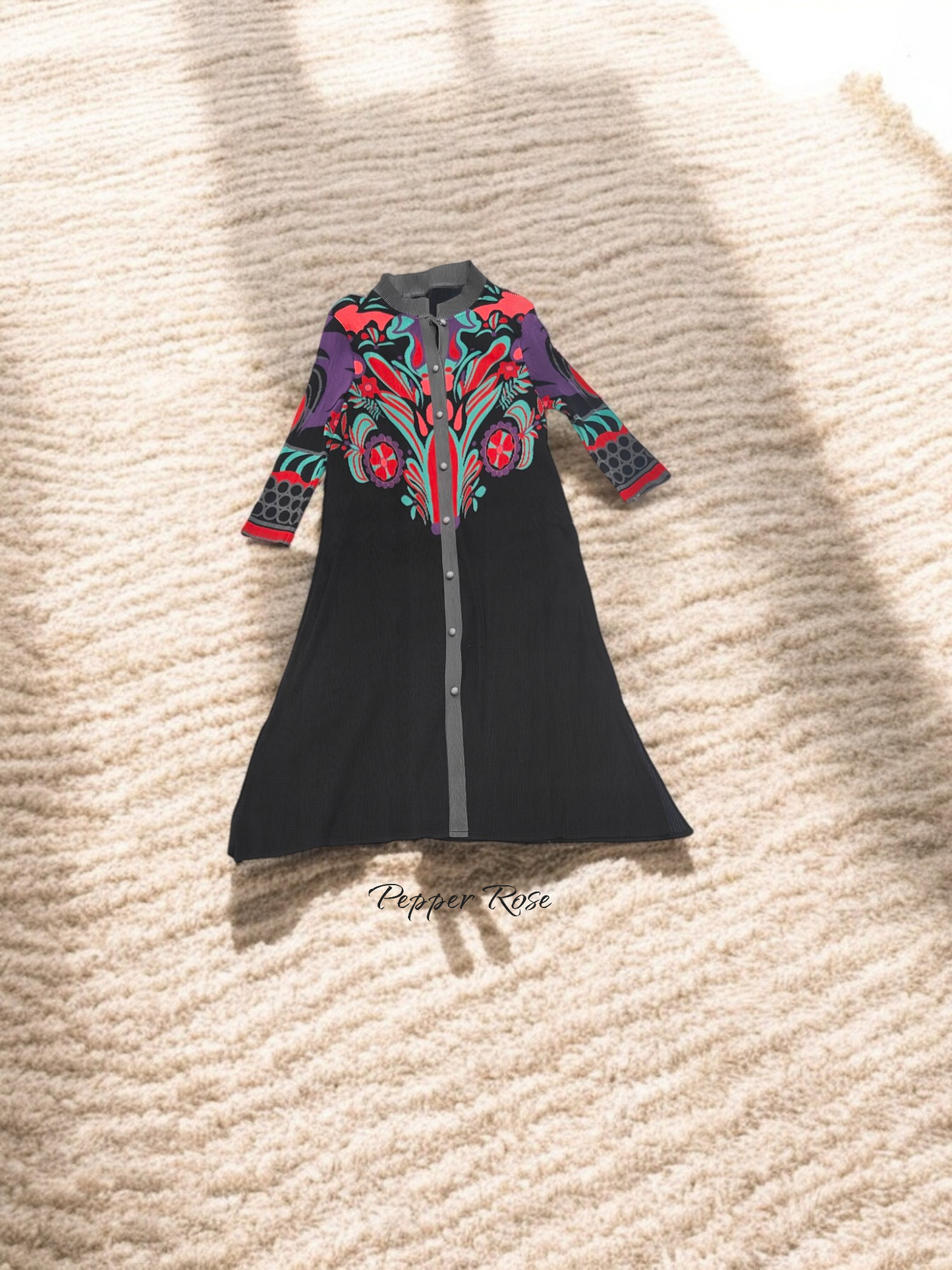 Miyake Pleated Retro Print Dress - Black