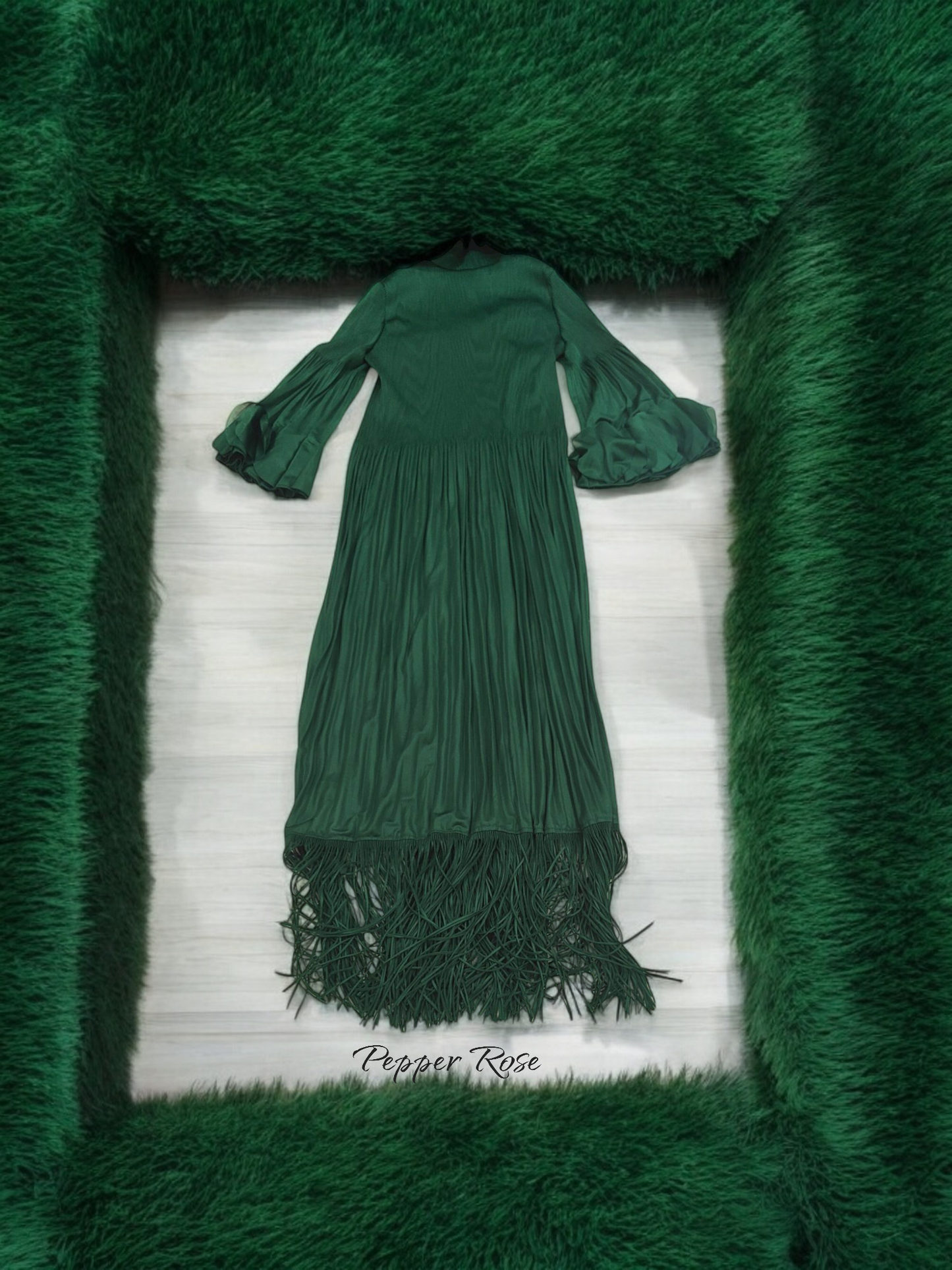 Miyake pleated Fringed Maxi Dress - Green