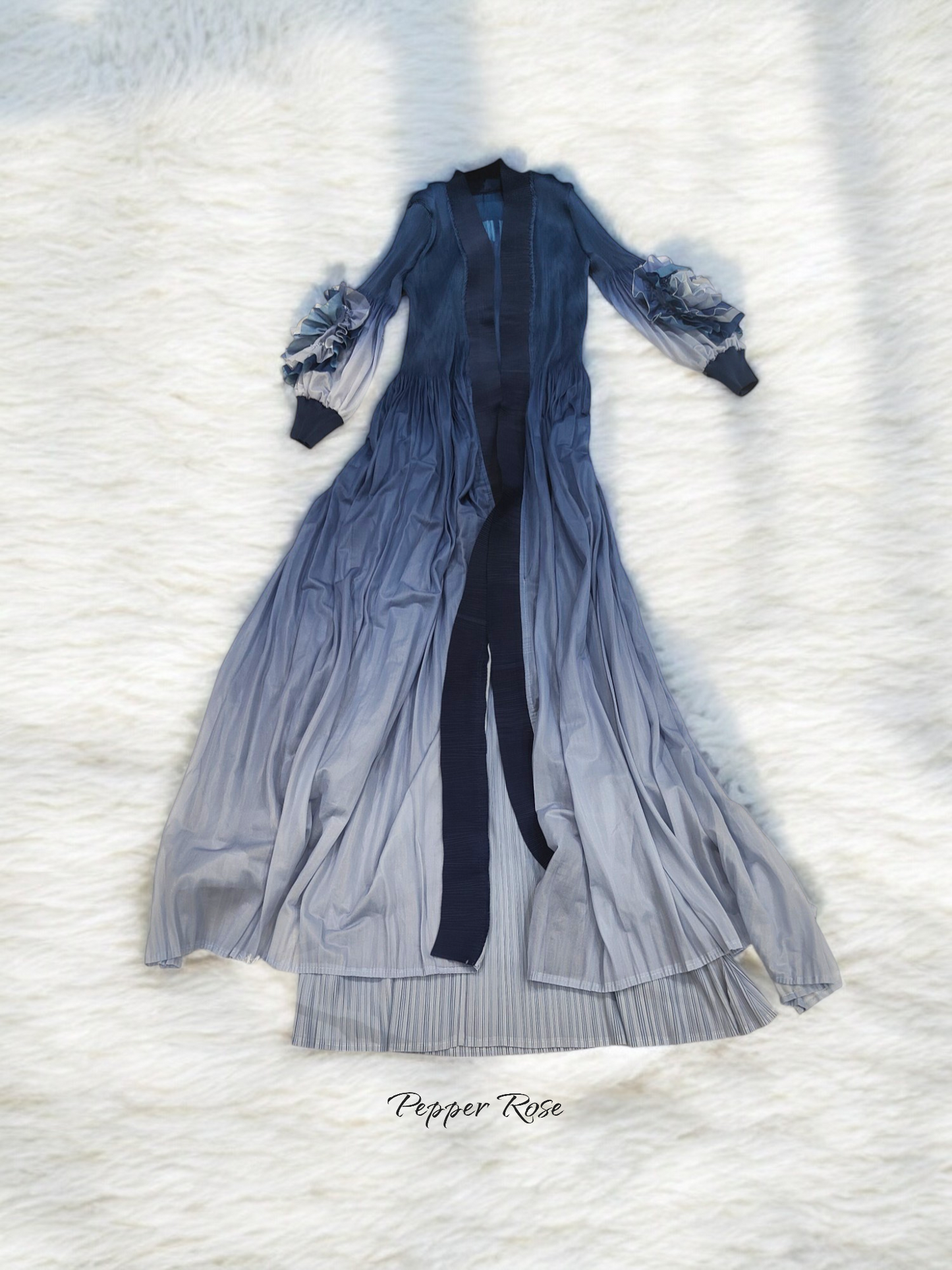 Miyake 2 piece coat and sleeveless pleated Dress - Navy blue