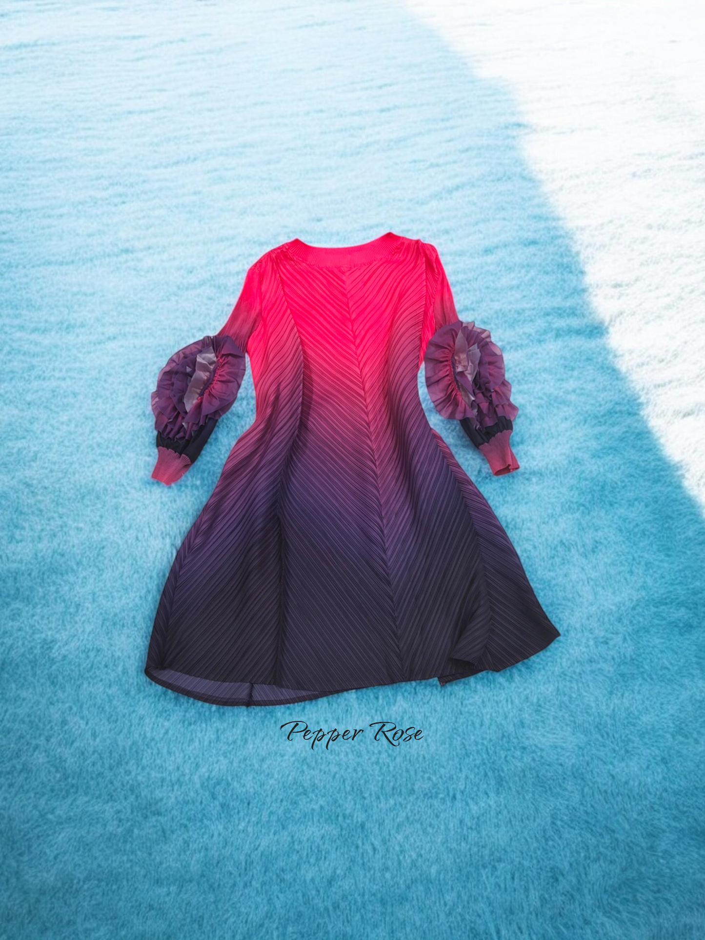 Miyake Mix shaded pleated Dress - Pink & Purple