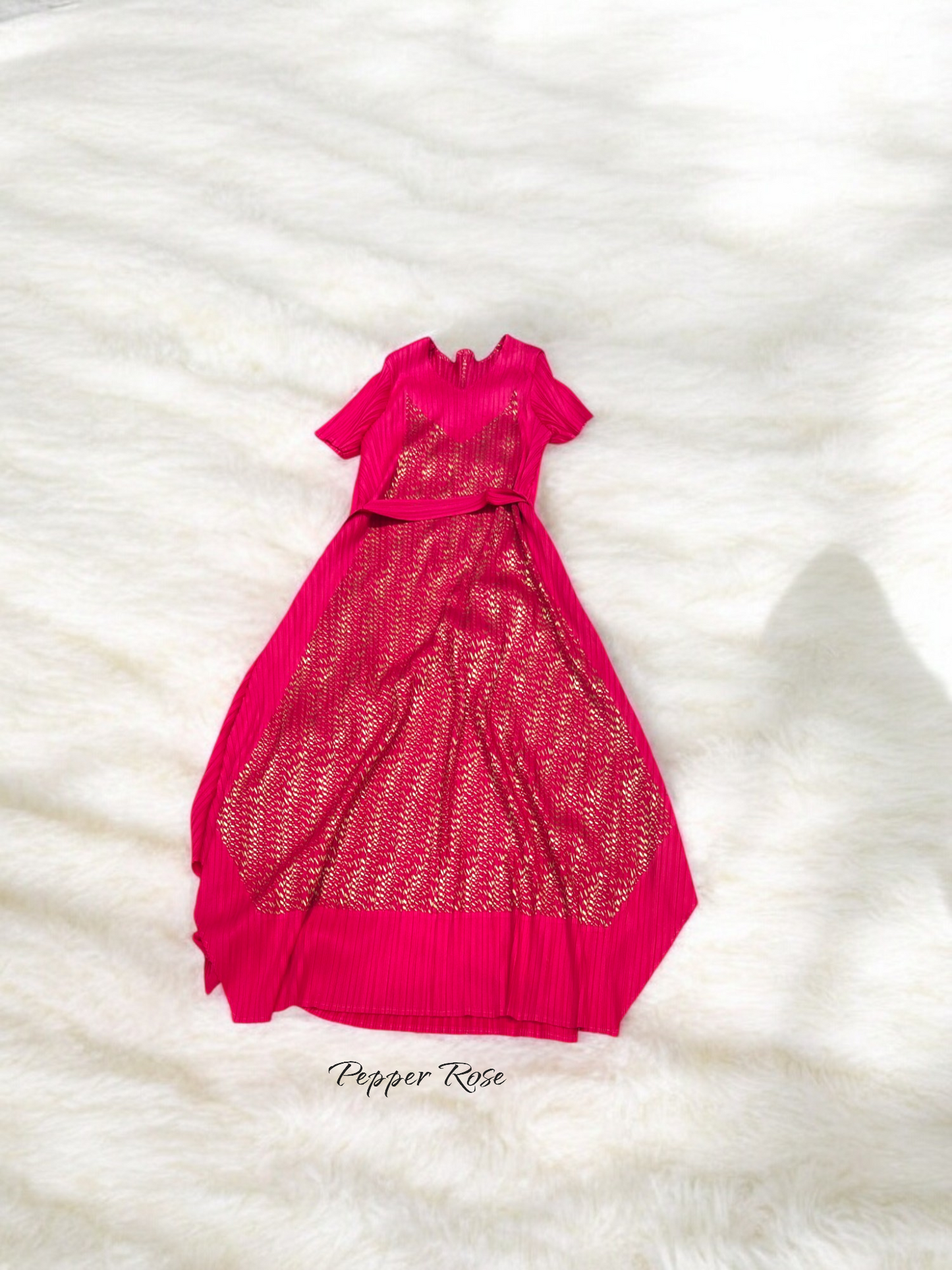 Miyake Pleated Metallic Dress - Pink