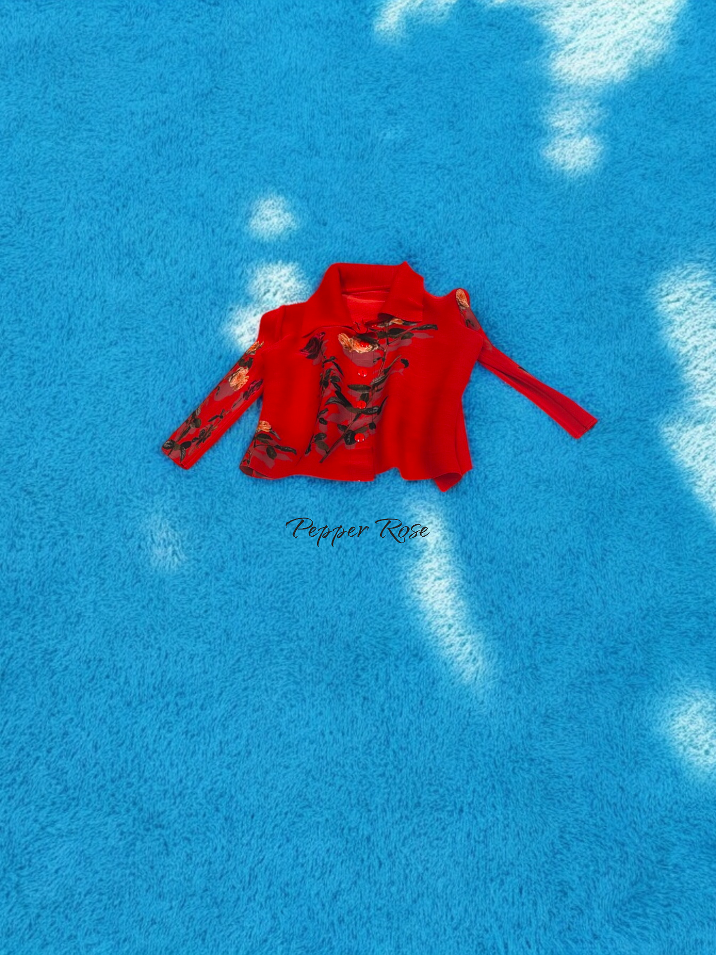 Miyake Pleated floral printed top - Crimson Red