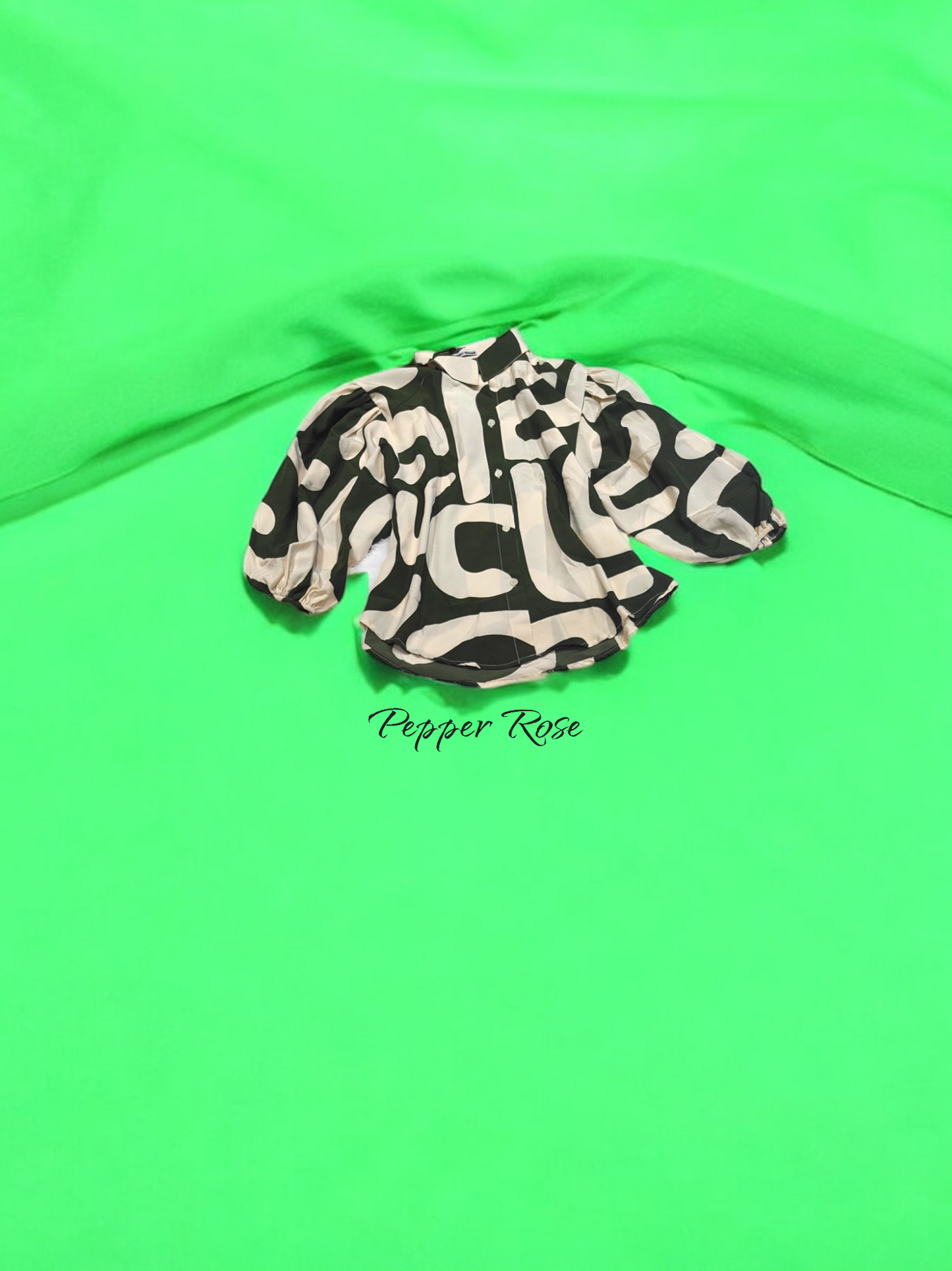 Neva Geometric Printed Shirt With Puff Sleeved- Green