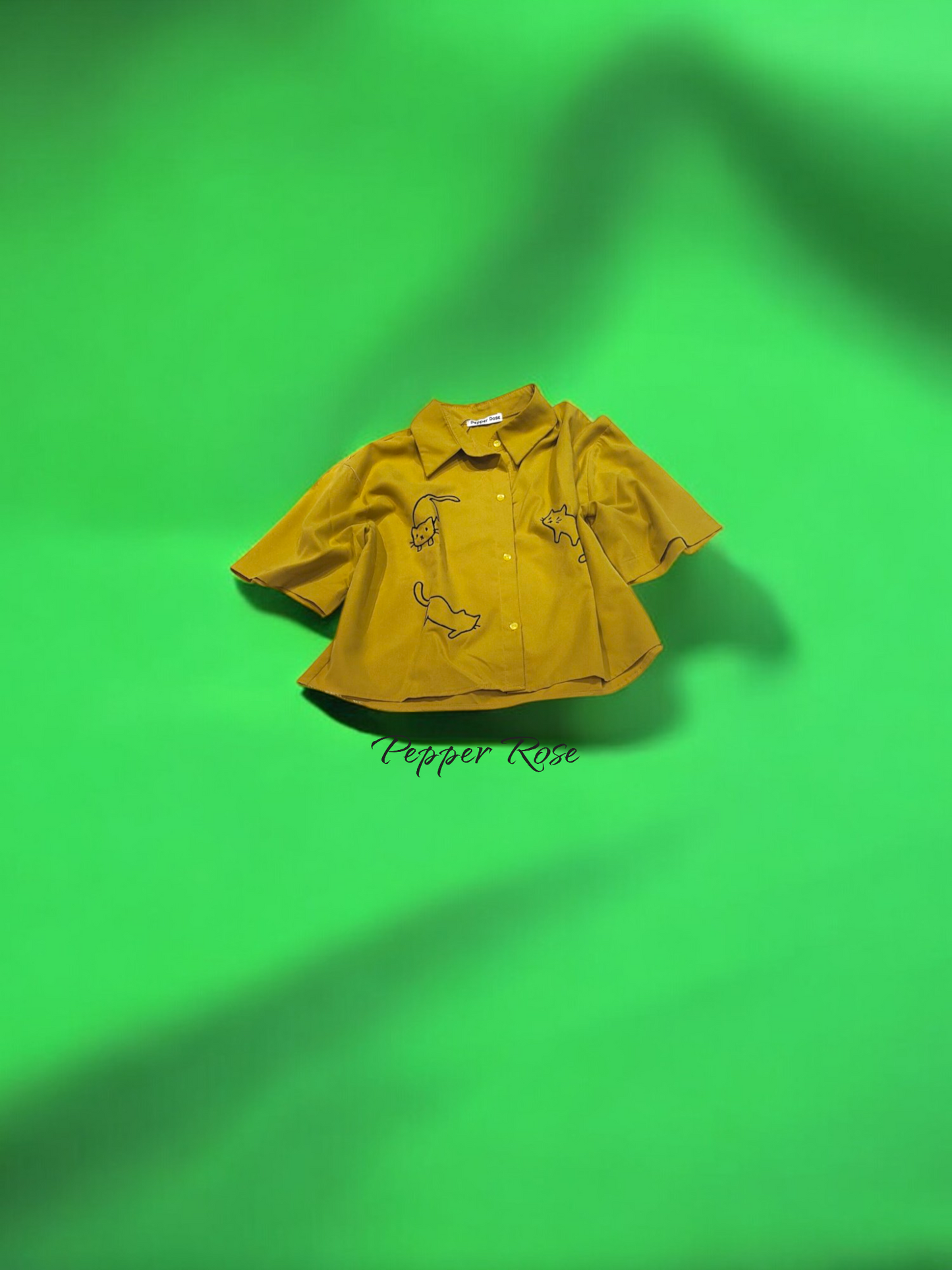 Ramaira Shirt With Cat Print - Mustard Yellow
