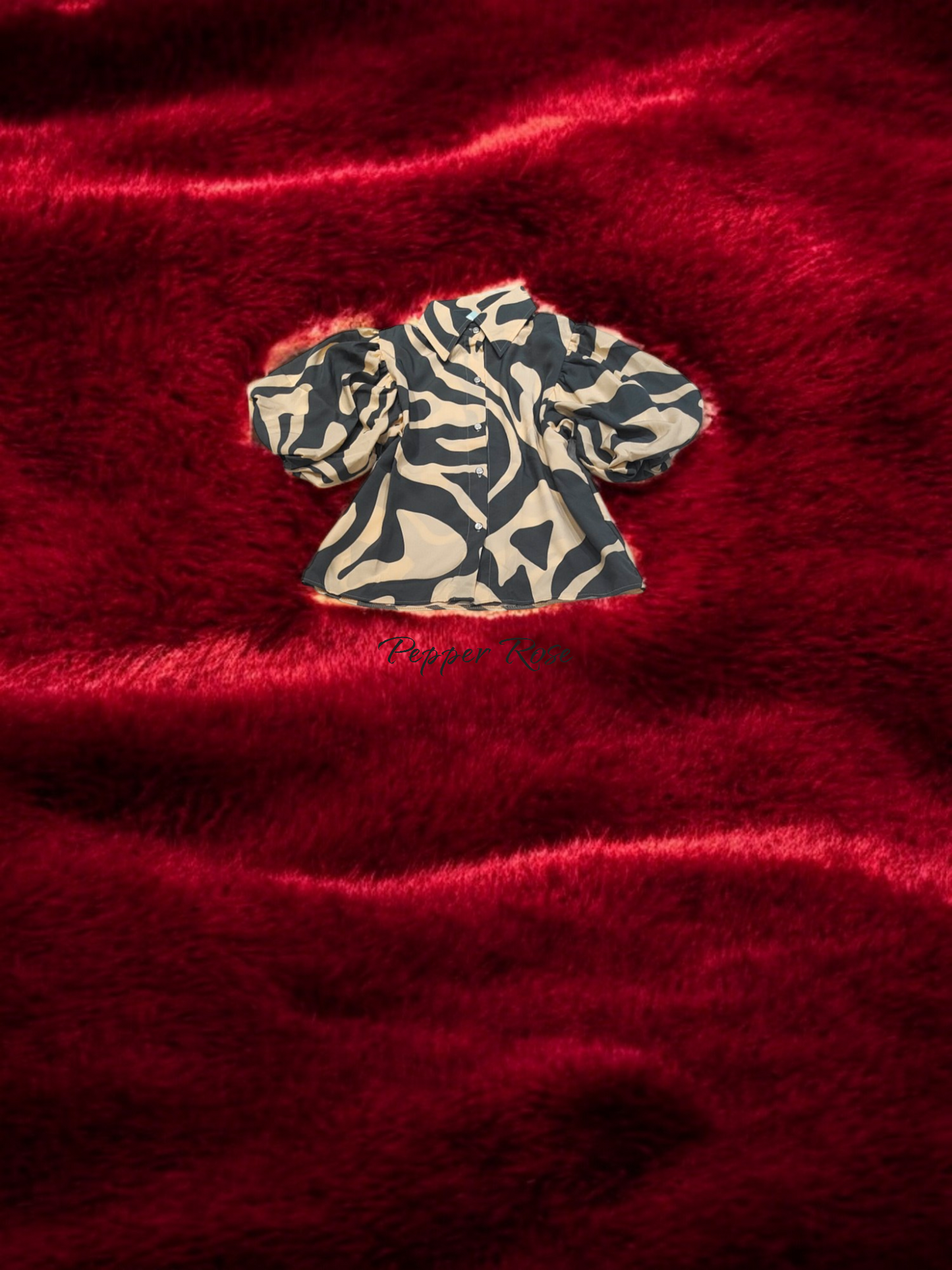 Neva Geometric Printed Shirt With Puff Sleeved- Grey