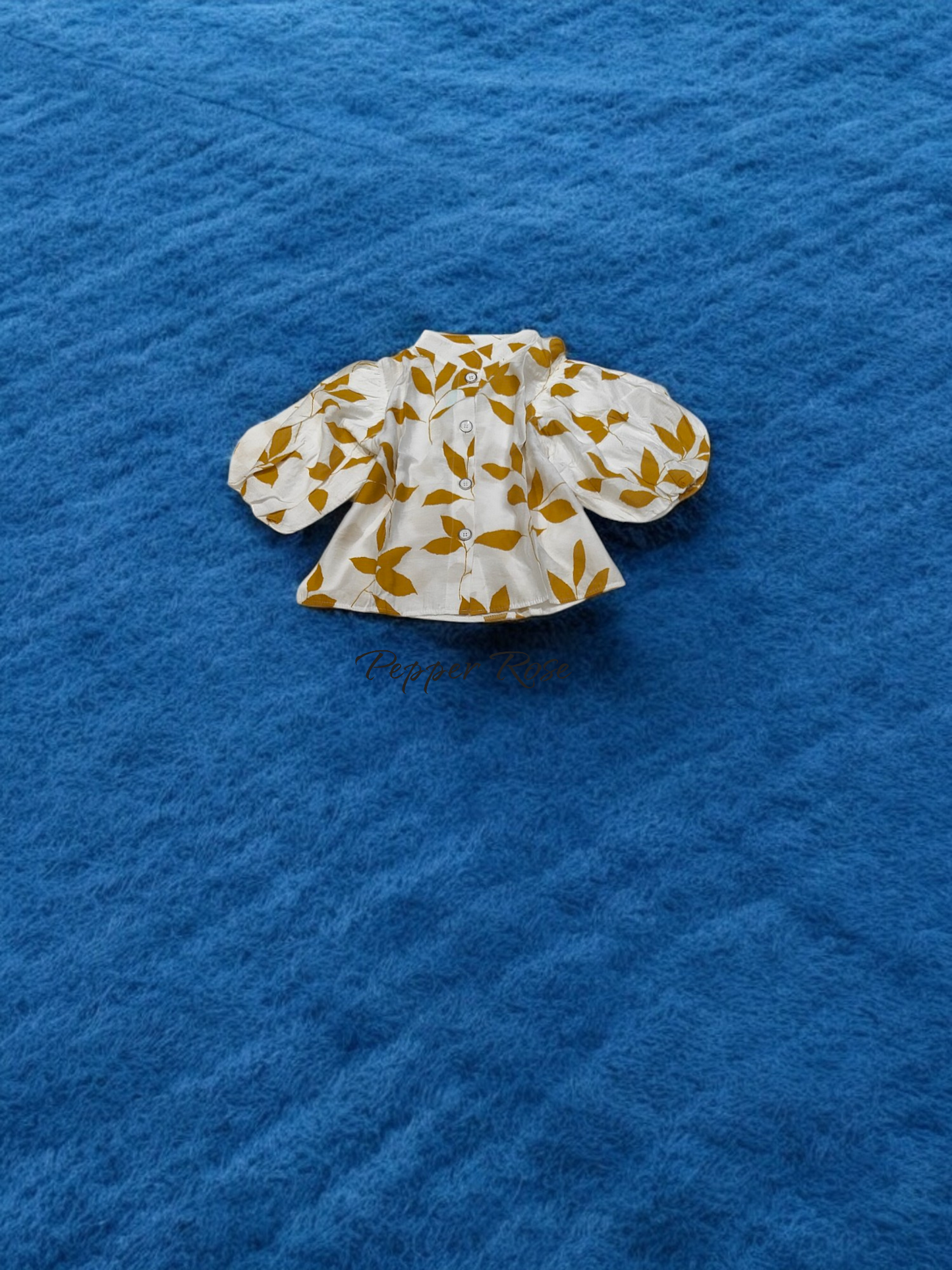 Nena leaf Printed Shirt With Puff Sleeved - Yellow