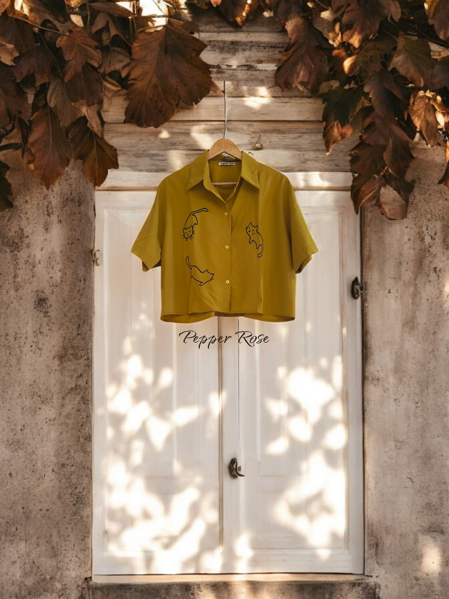 Ramaira Shirt With Cat Print - Mustard Yellow
