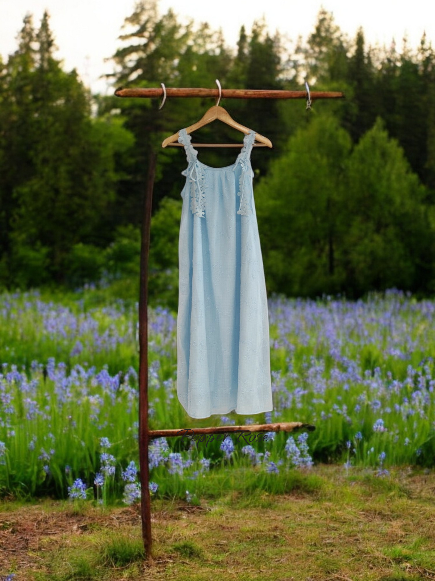 Raisa Floral Embroidery Dress - Blue