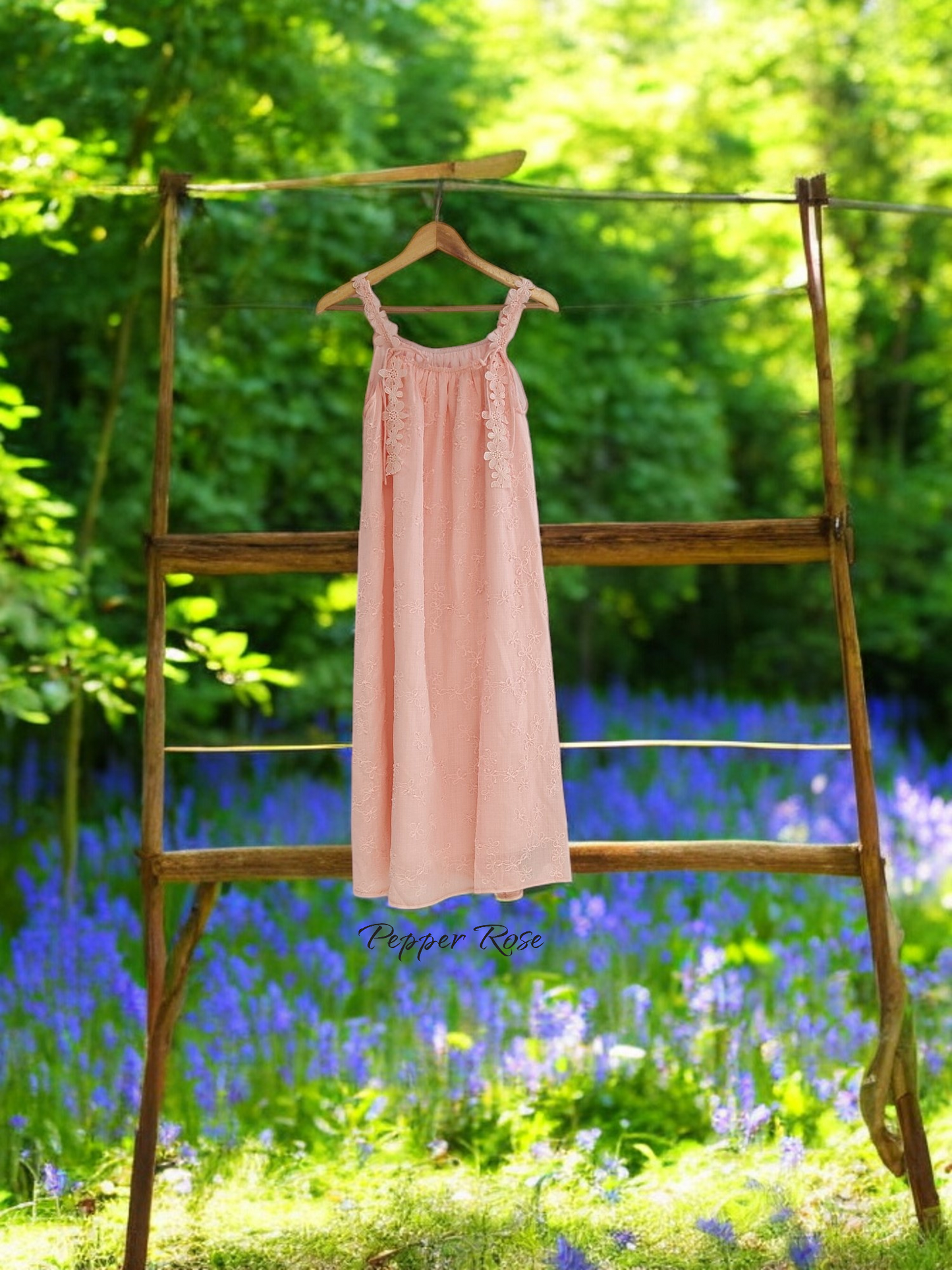 Raisa Floral Embroidery Dress - Peach