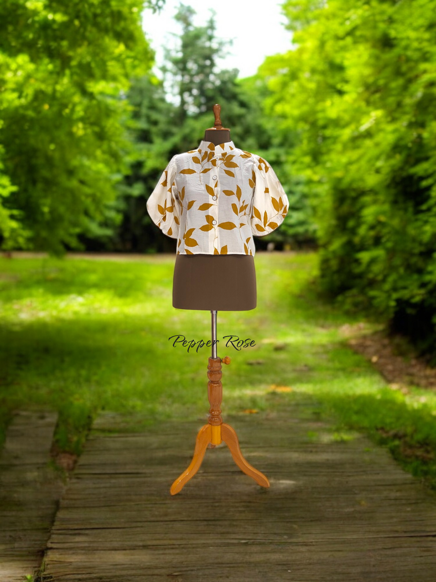 Nena leaf Printed Shirt With Puff Sleeved - Yellow