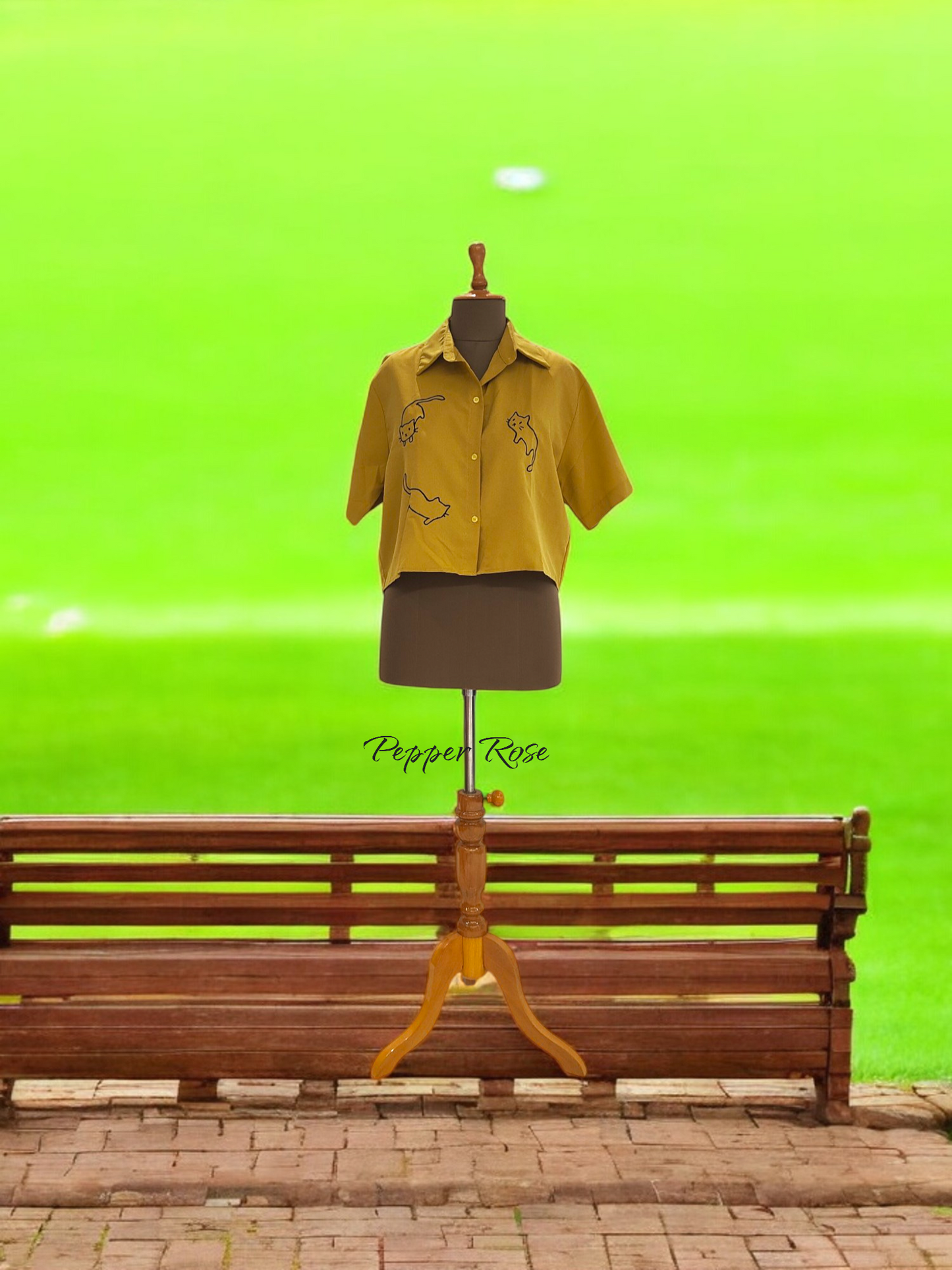 Ramaira Shirt With Cat Print - Mustard Yellow