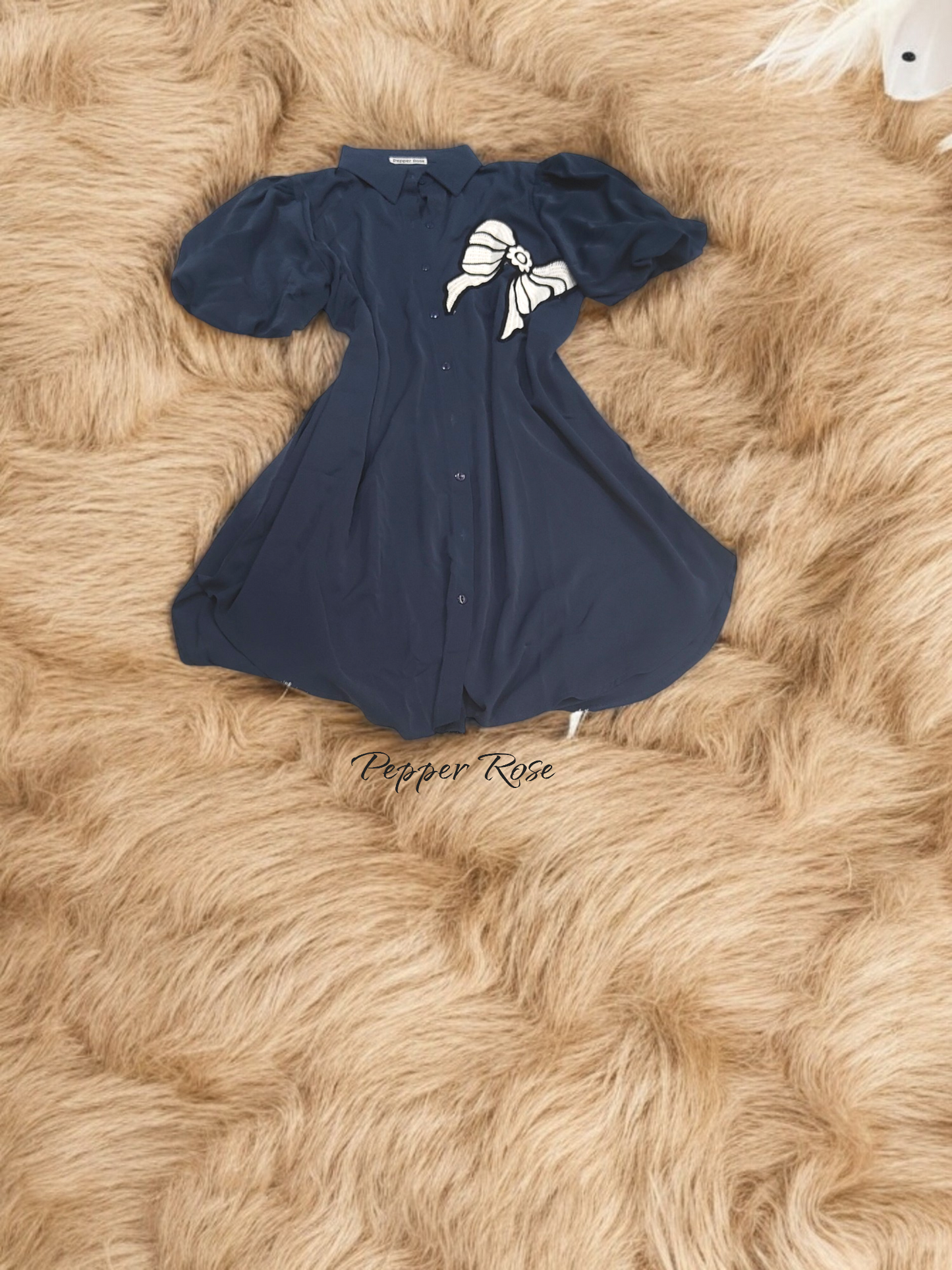 Lia Satin Shirt cum dress - Navy Blue