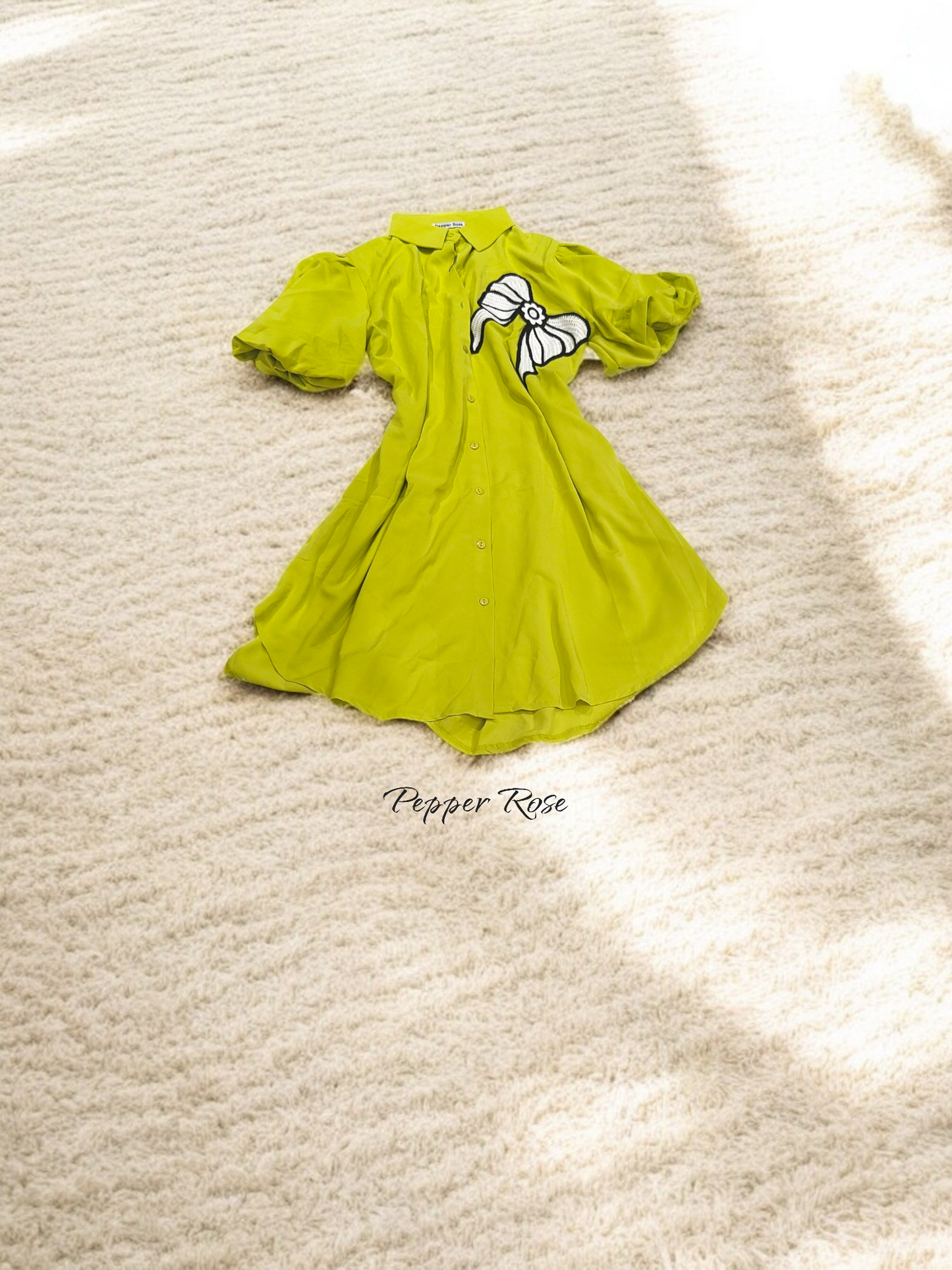 Lia Satin Shirt cum dress - Fluorescent Green