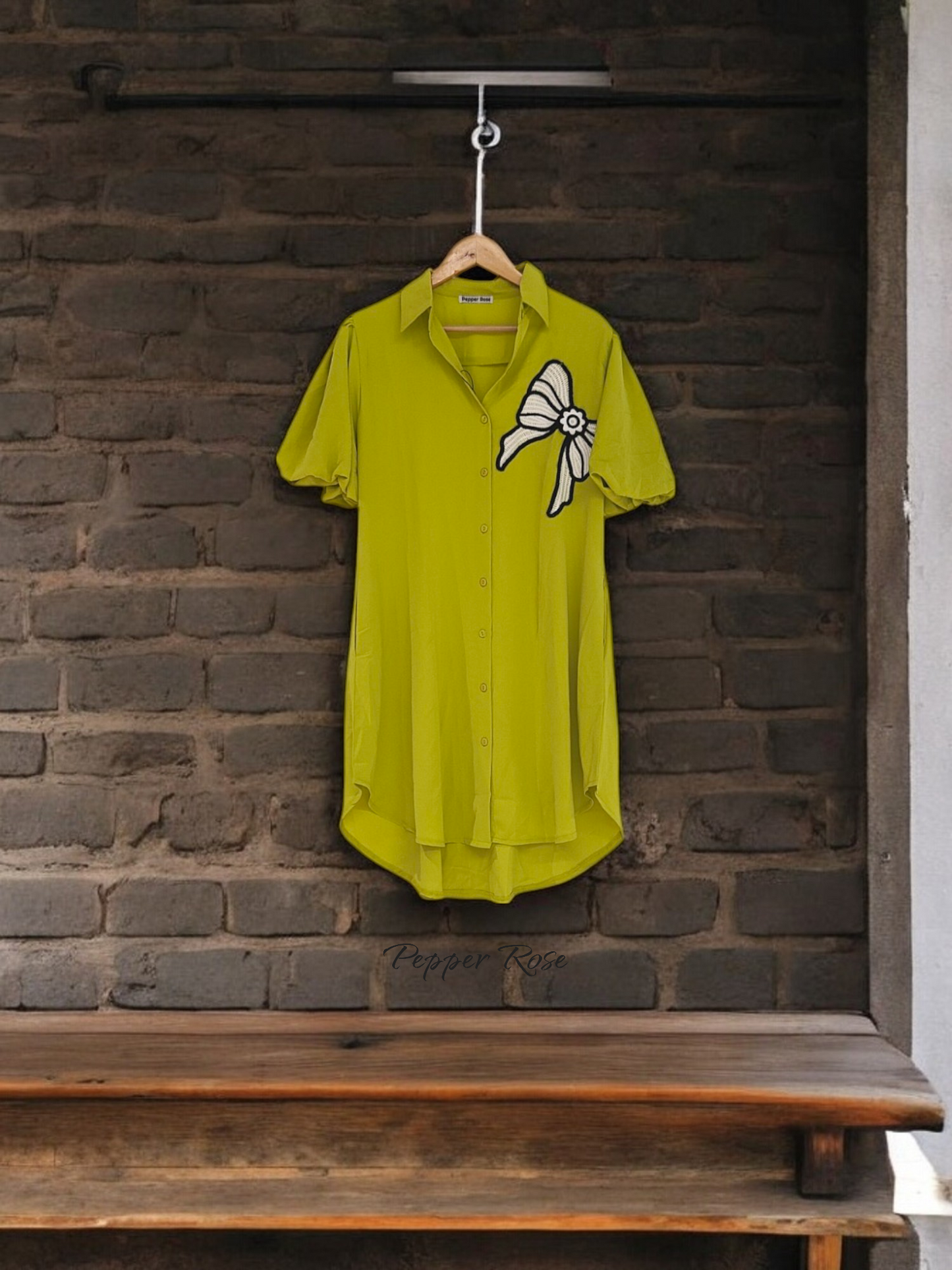 Lia Satin Shirt cum dress - Fluorescent Green