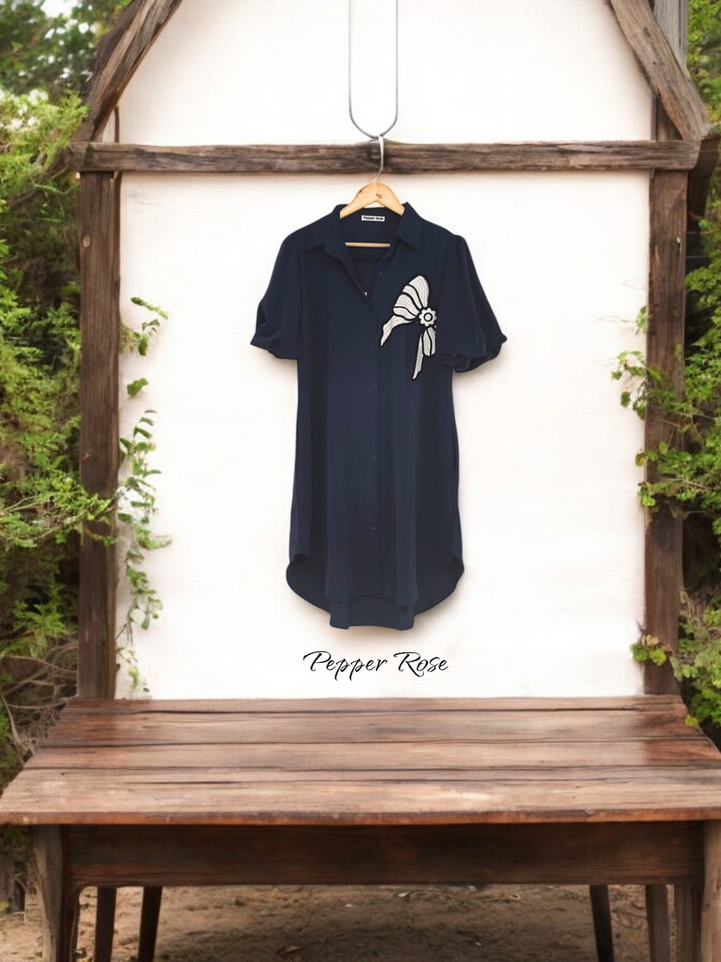 Lia Satin Shirt cum dress - Navy Blue