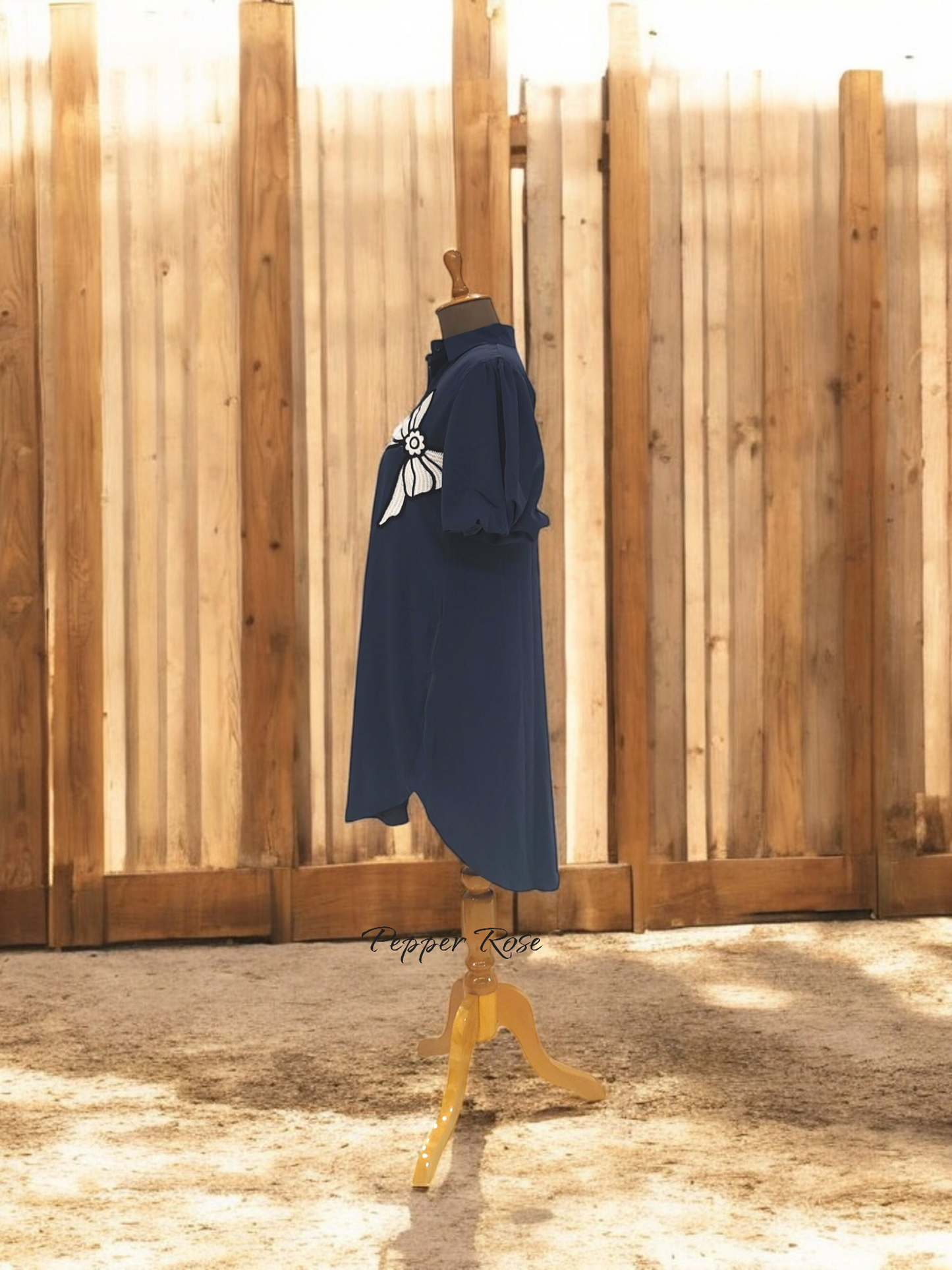 Lia Satin Shirt cum dress - Navy Blue