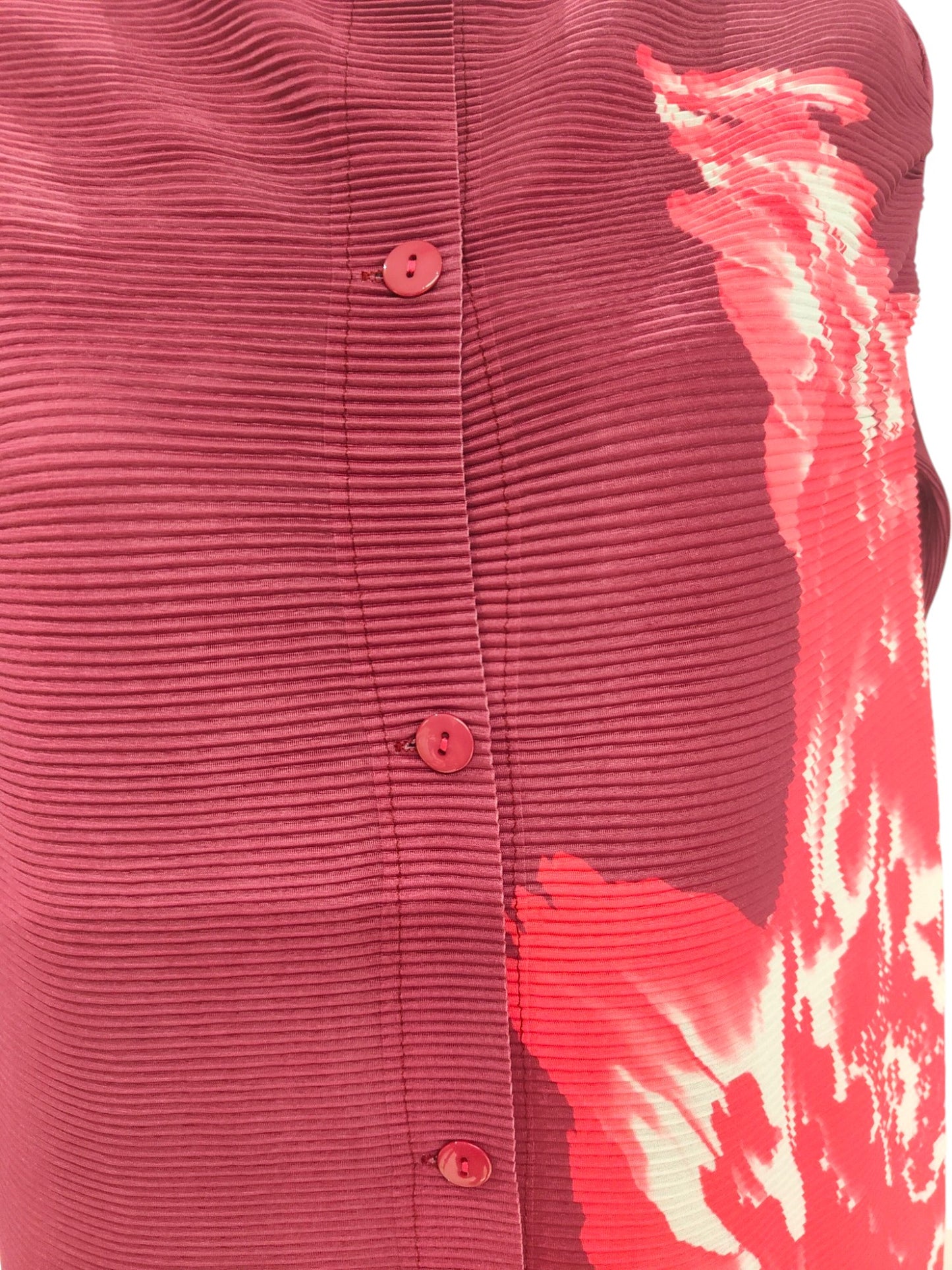 Miyake Pleated Buttoned Floral printed Dress - Maroon/Red