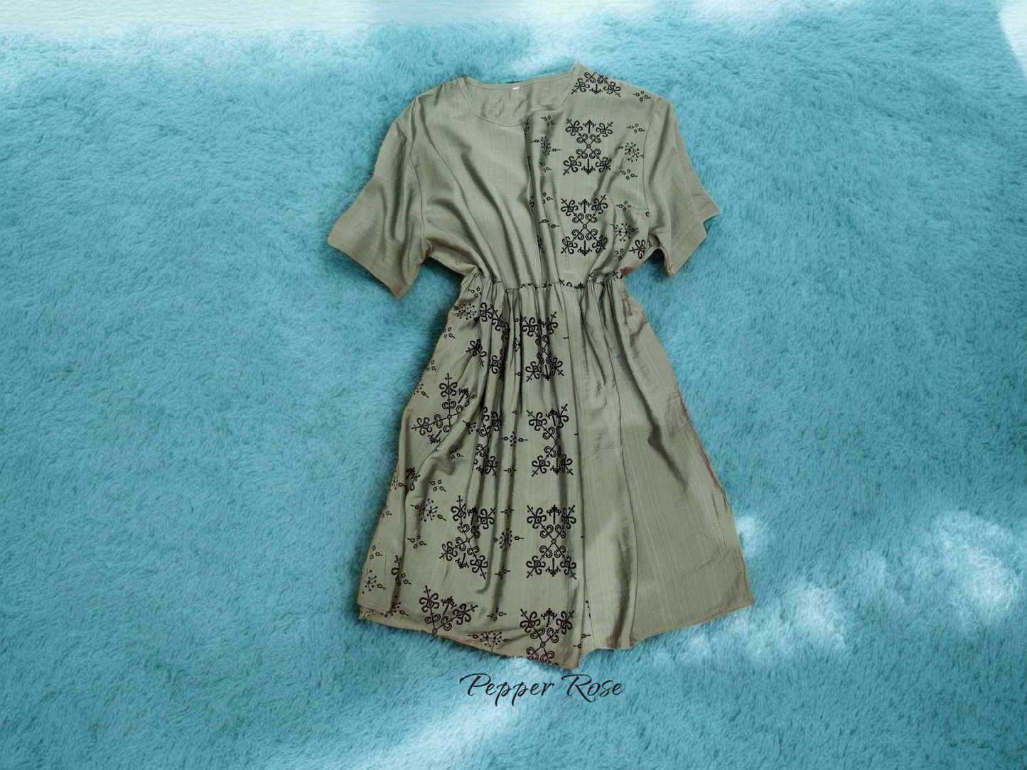 Rivaya Ethnic Motifs Printed top cum dress - Olive green